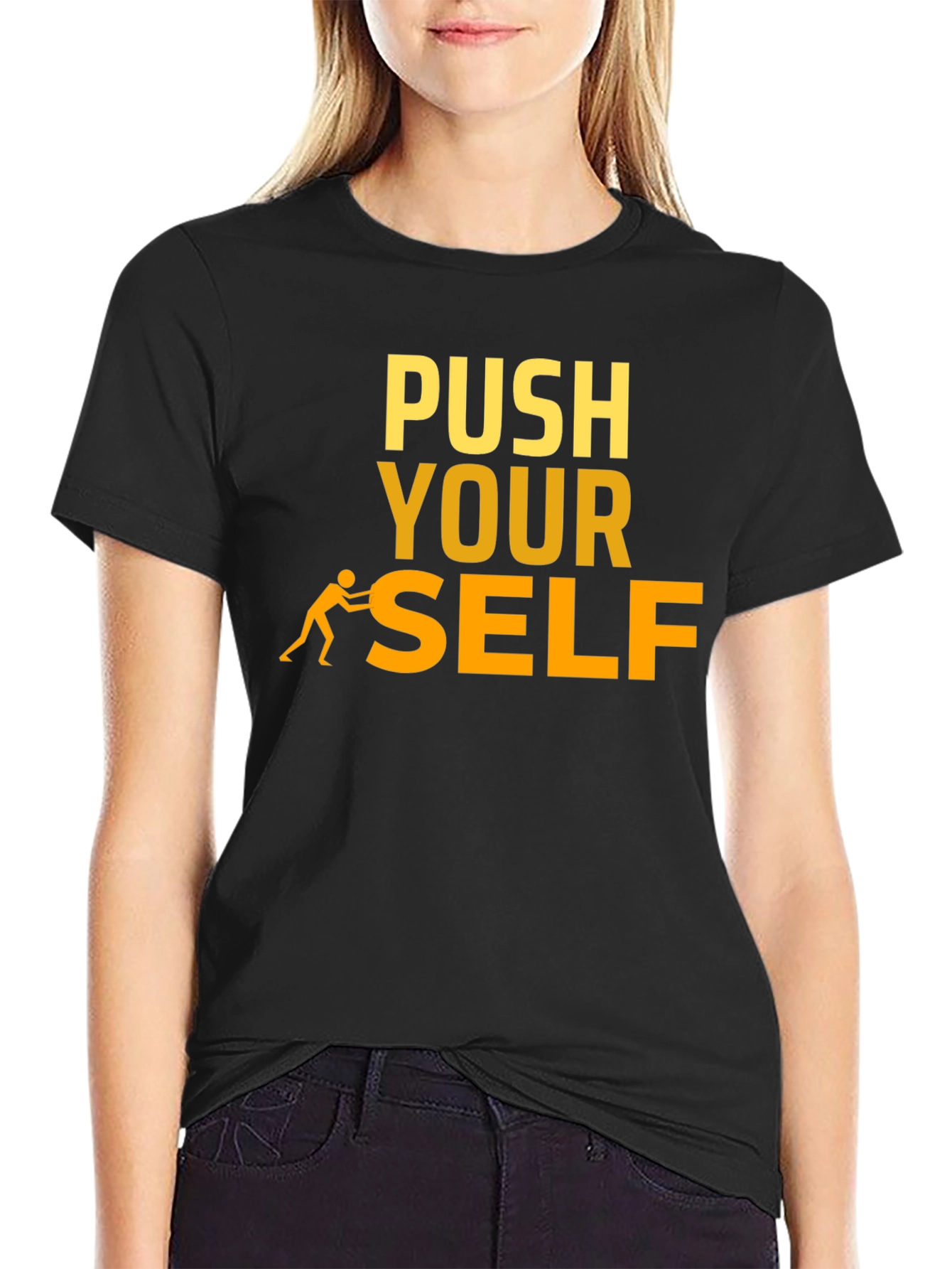 Push Yourself Graphic Tee - Motivational Black T-Shirt