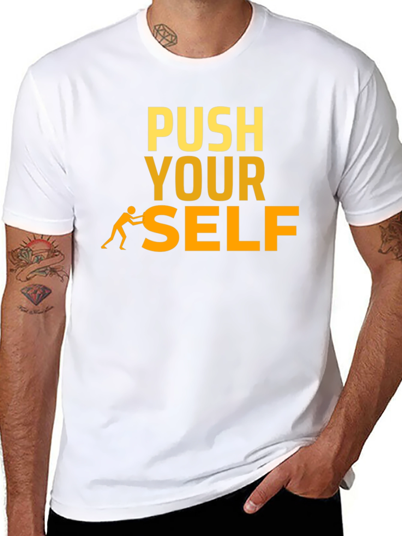 Push Yourself Graphic Tee - Motivational Black T-Shirt