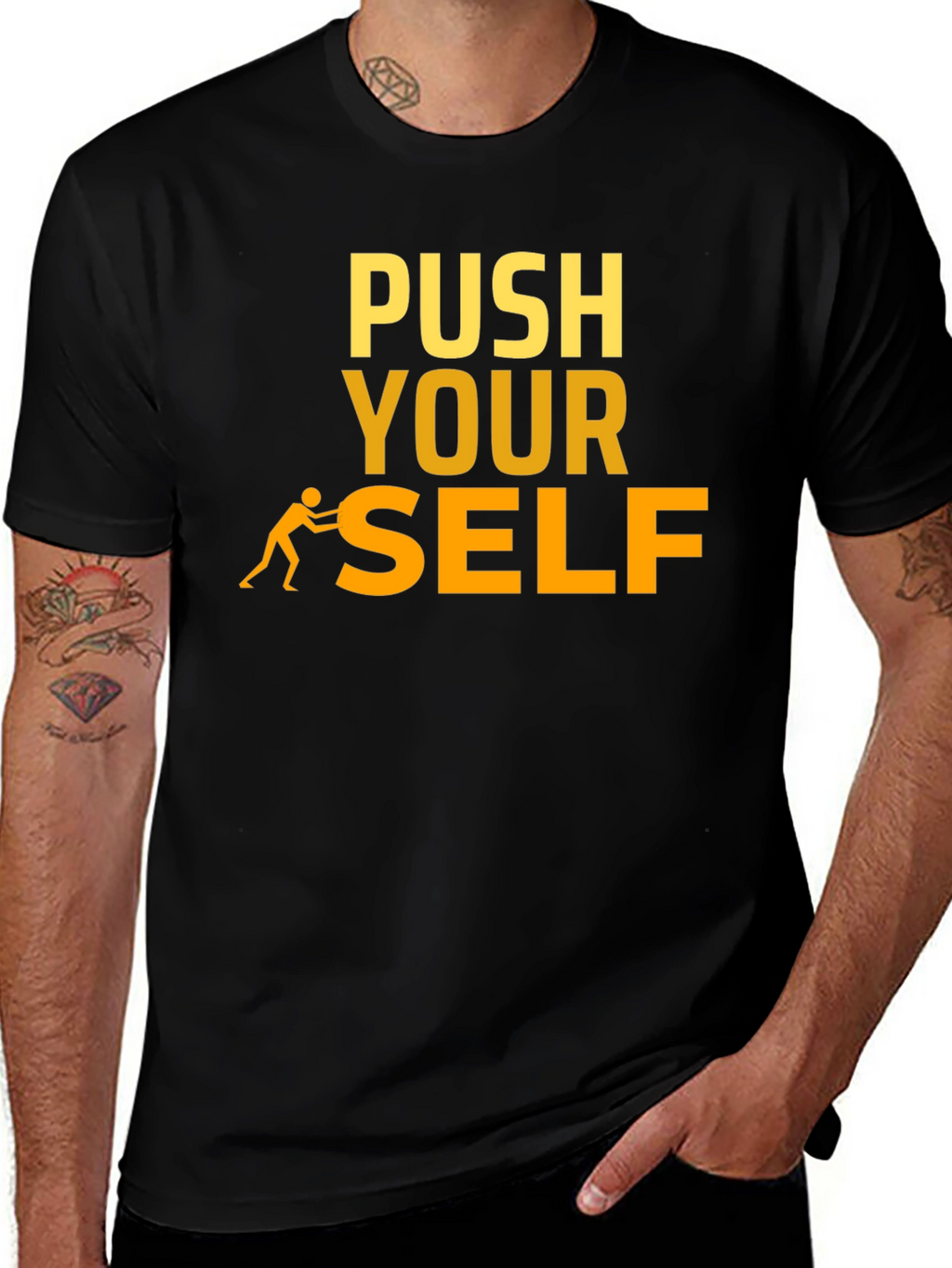 Push Yourself Graphic Tee - Motivational Black T-Shirt