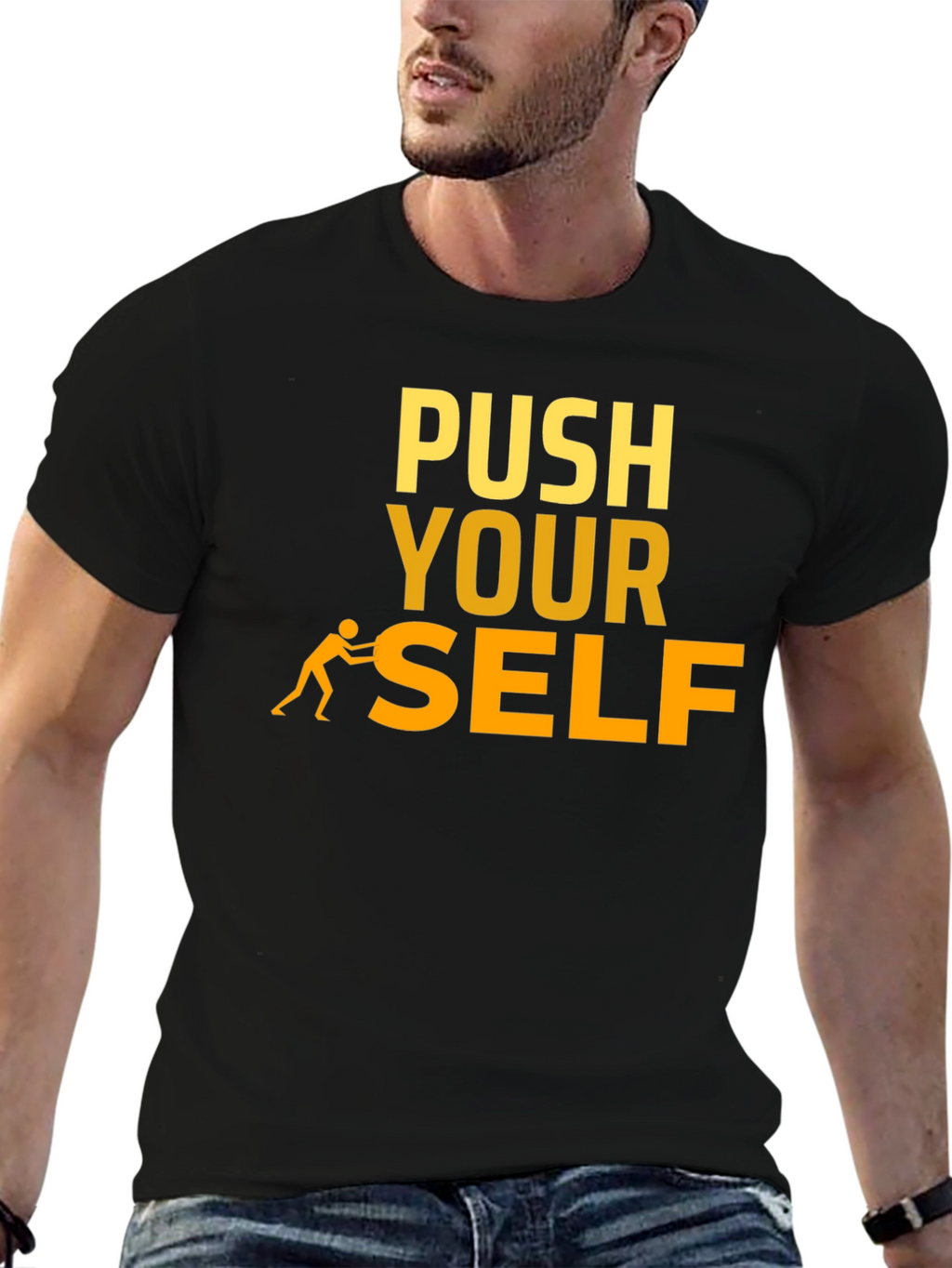 Push Yourself Graphic Tee - Motivational Black T-Shirt