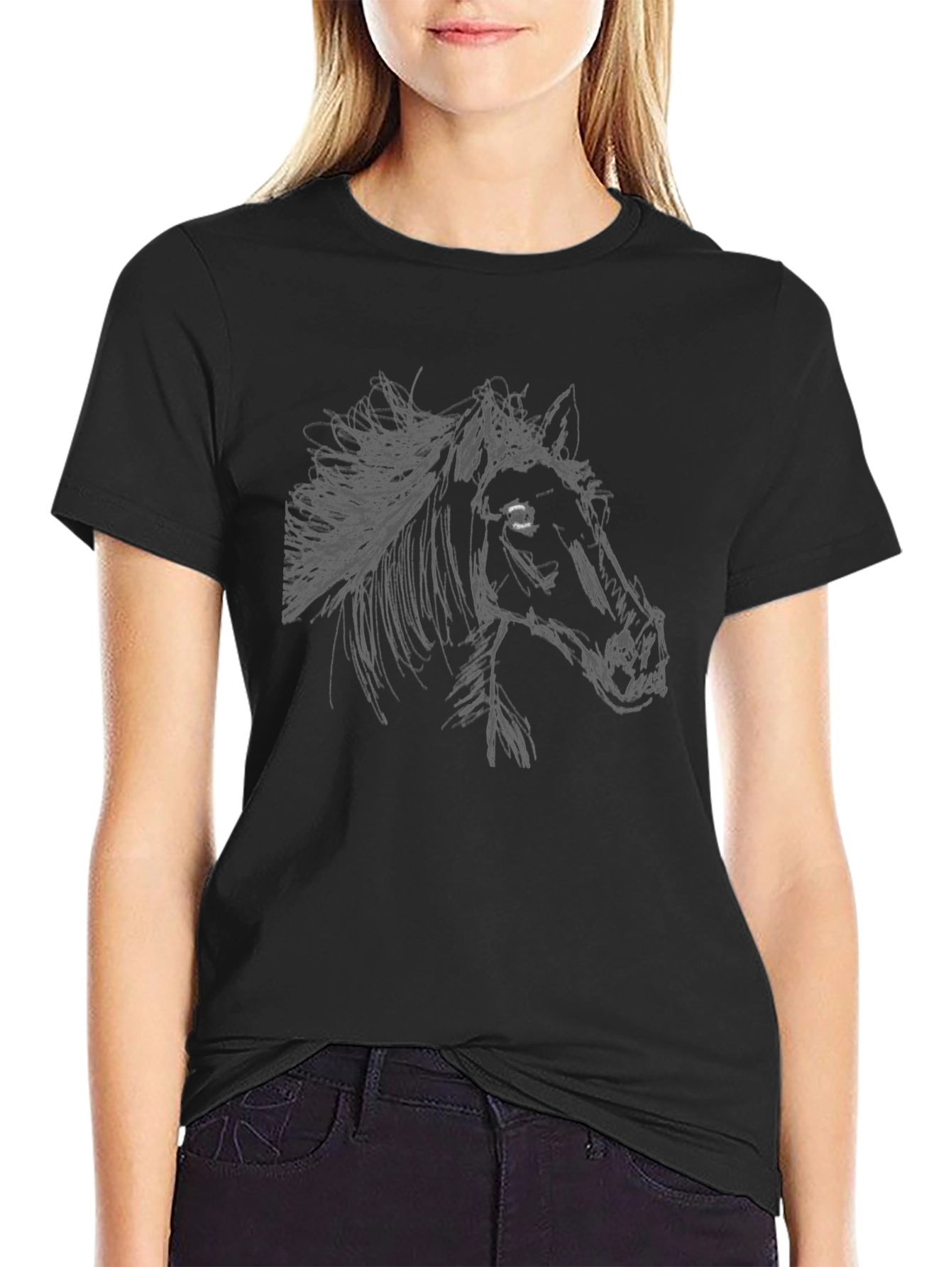 Black Horse Sketch Graphic Tee - Mens Casual T-Shirt