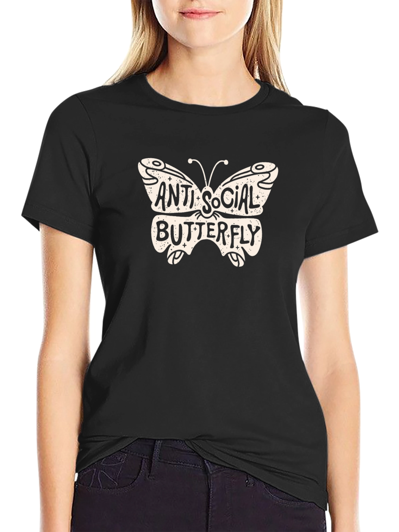 Anti-Social Butterfly Graphic Tee - Trendy Comfort