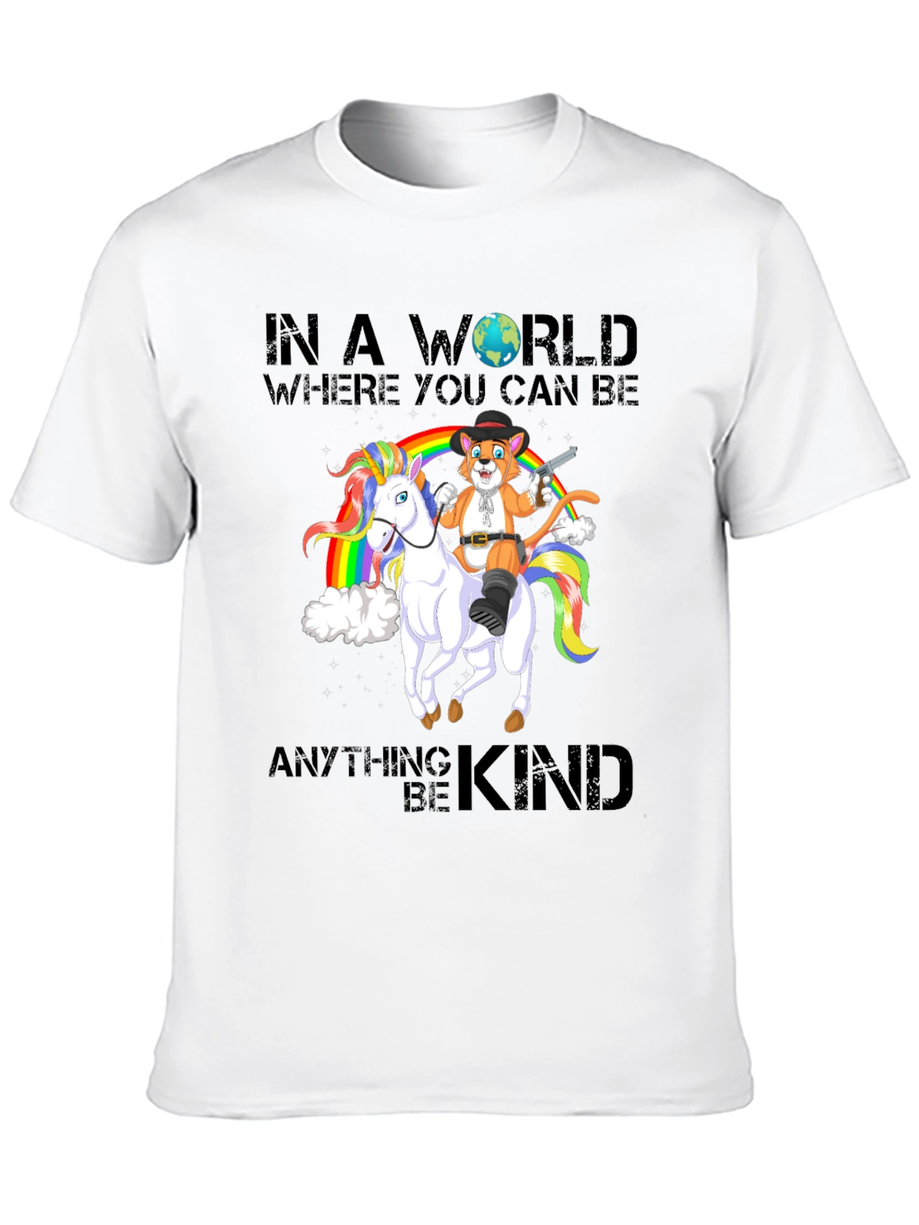 Be Kind T-Shirt: Cat Cowboy Riding Unicorn