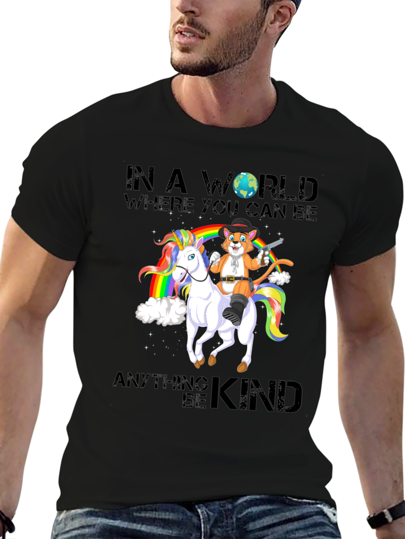 Be Kind T-Shirt: Cat Cowboy Riding Unicorn