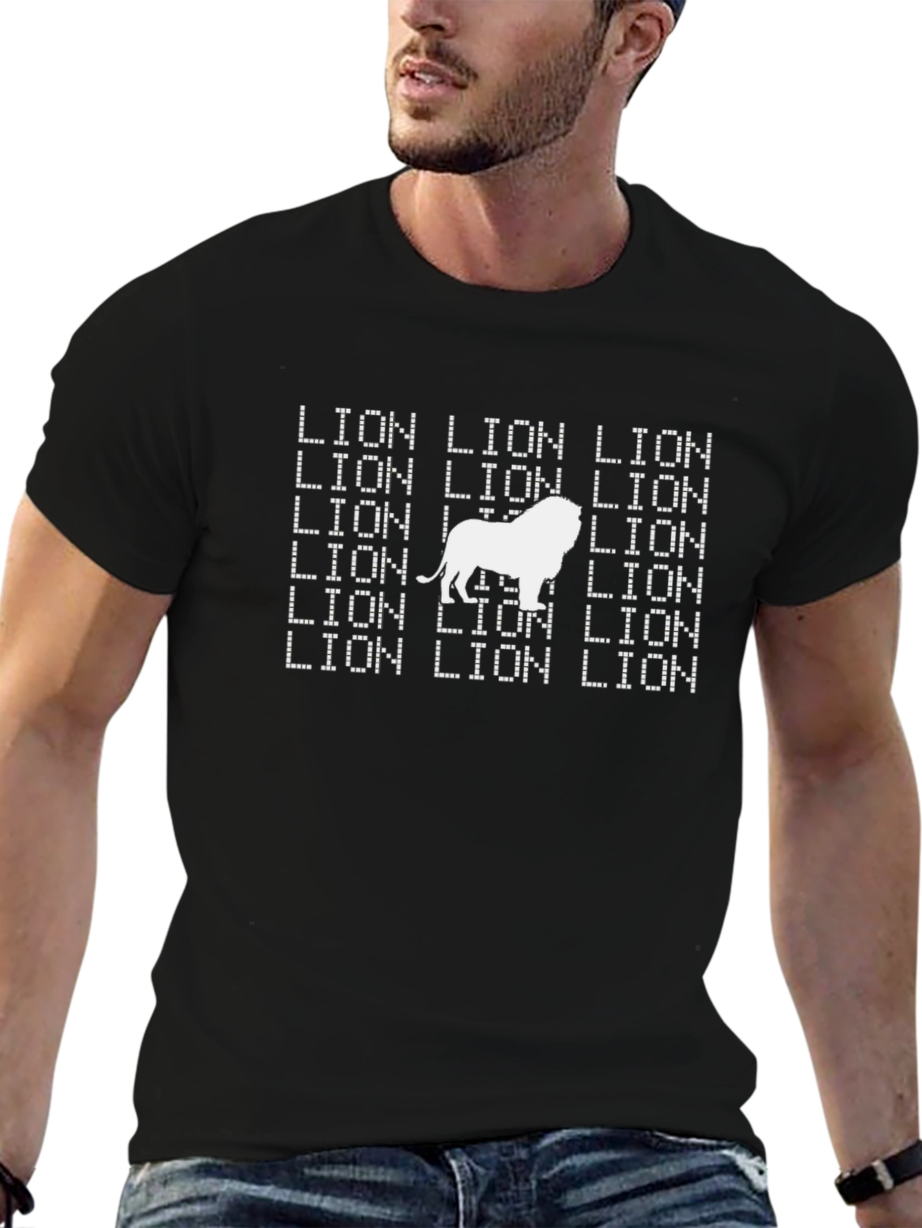 Lion Text Graphic T-Shirt - Bold Animal Print Tee