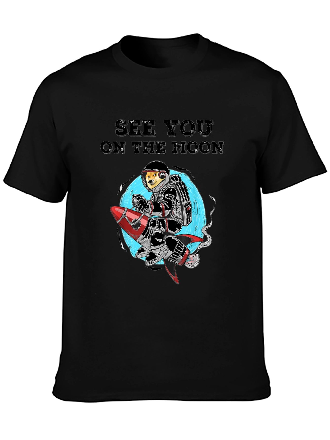 Dogecoin See You On The Moon Black T-Shirt