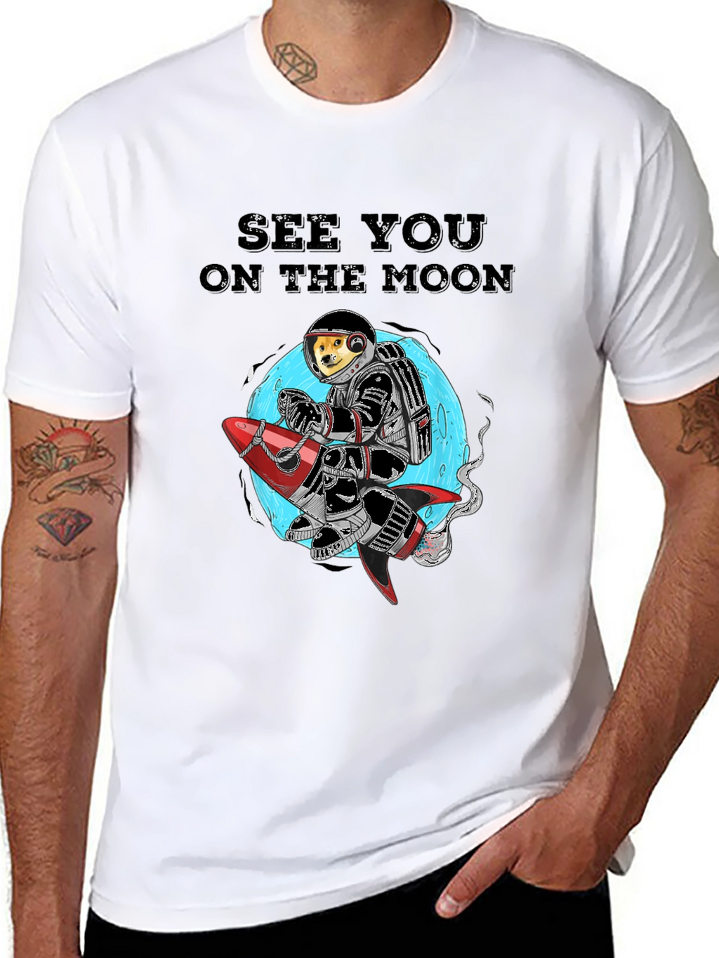Dogecoin See You On The Moon Black T-Shirt