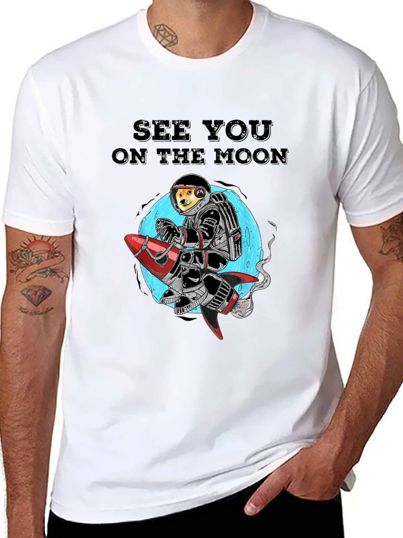 Dogecoin See You On The Moon Black T-Shirt