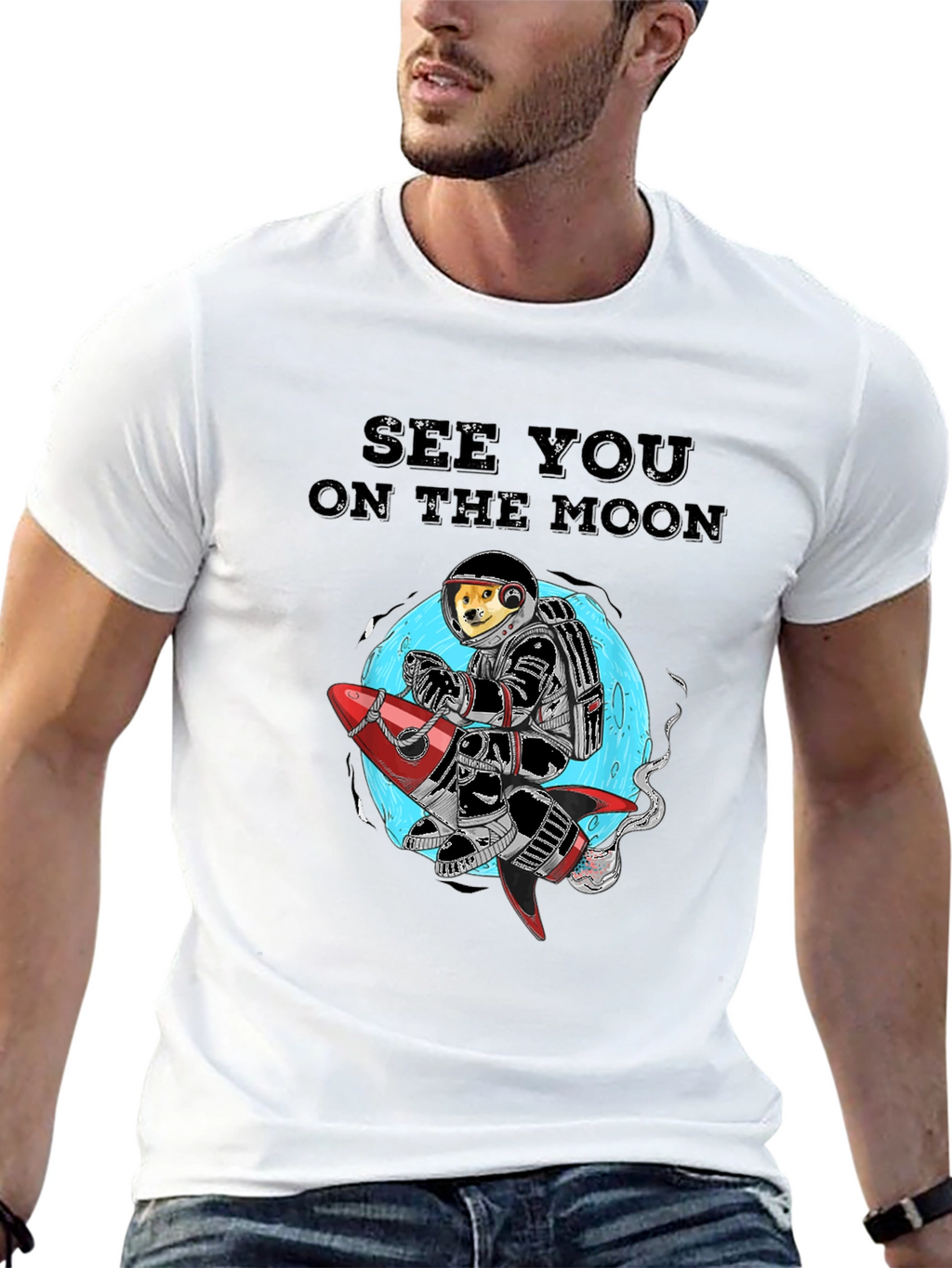 Dogecoin See You On The Moon Black T-Shirt