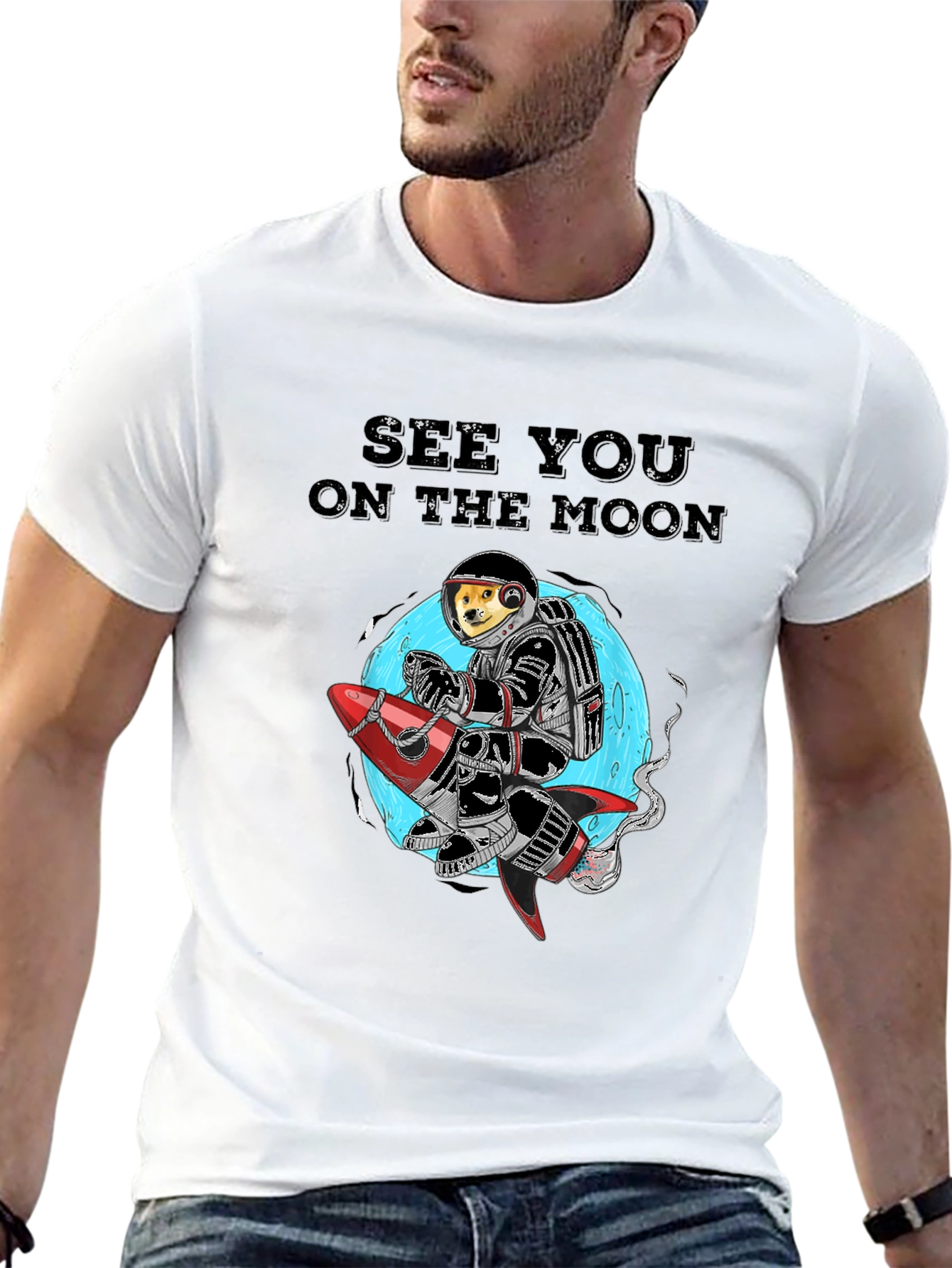 Dogecoin See You On The Moon Black T-Shirt