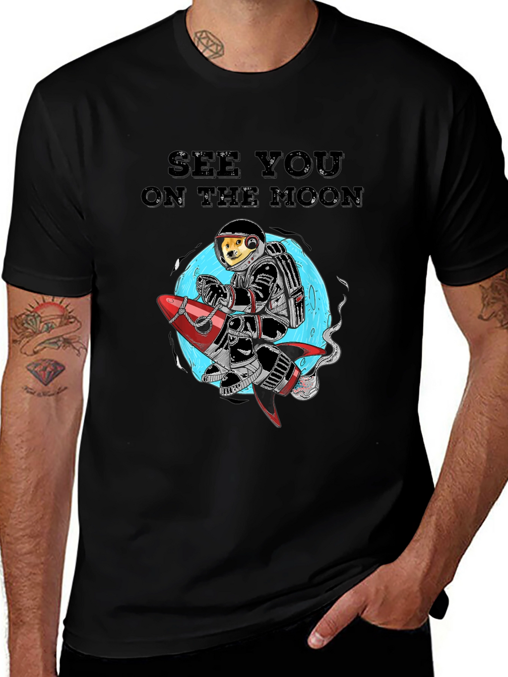 Dogecoin See You On The Moon Black T-Shirt
