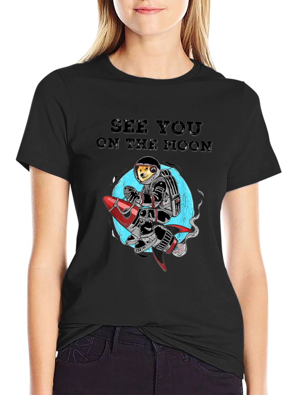 Dogecoin See You On The Moon Black T-Shirt