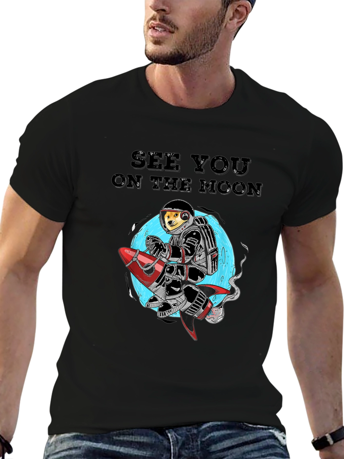 Dogecoin See You On The Moon Black T-Shirt
