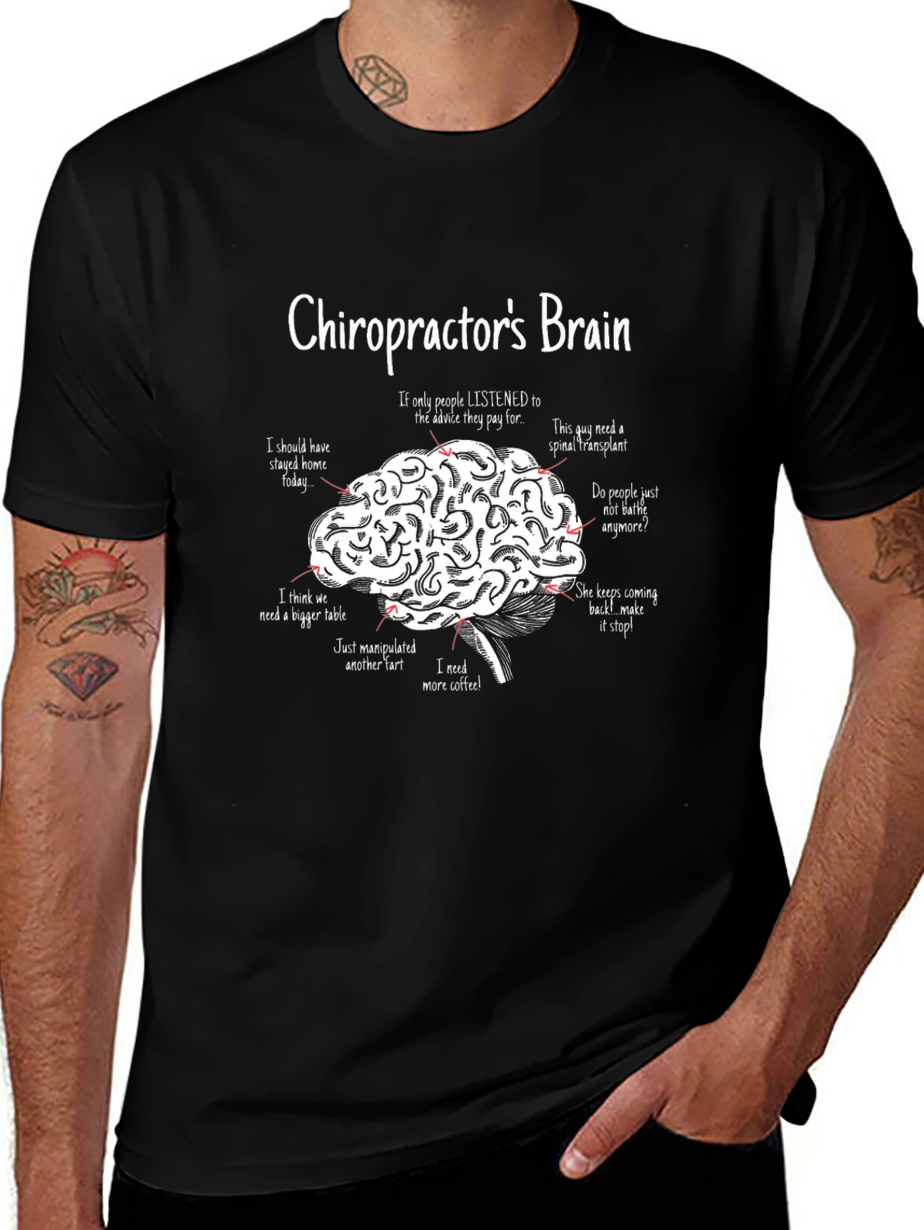 Chiropractors Brain Funny Graphic T-Shirt