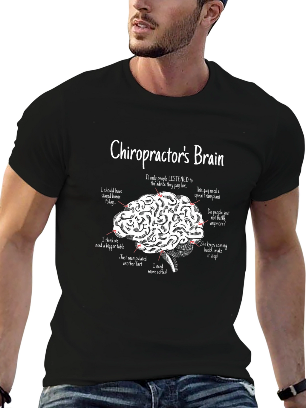 Chiropractors Brain Funny Graphic T-Shirt