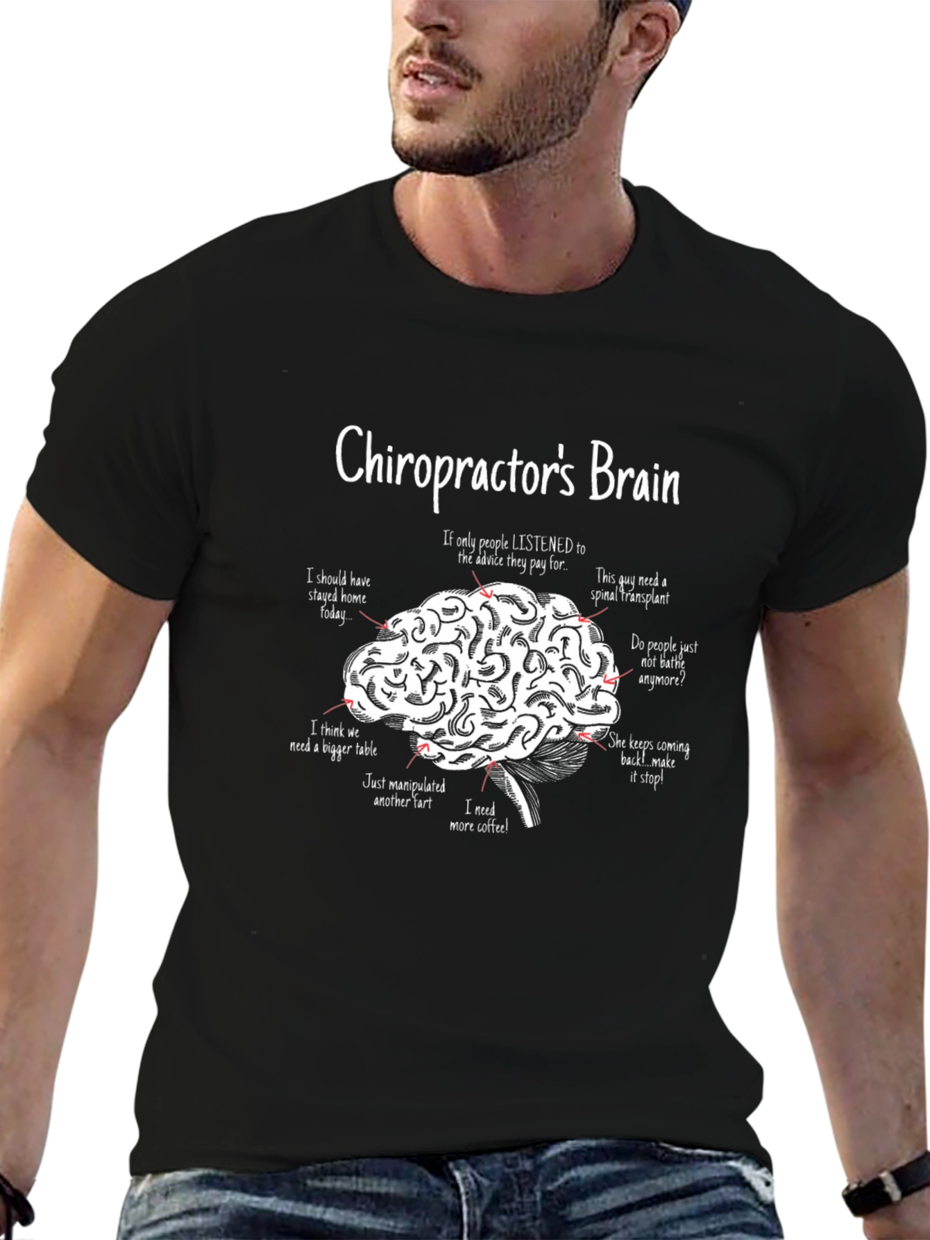 Chiropractors Brain Funny Graphic T-Shirt