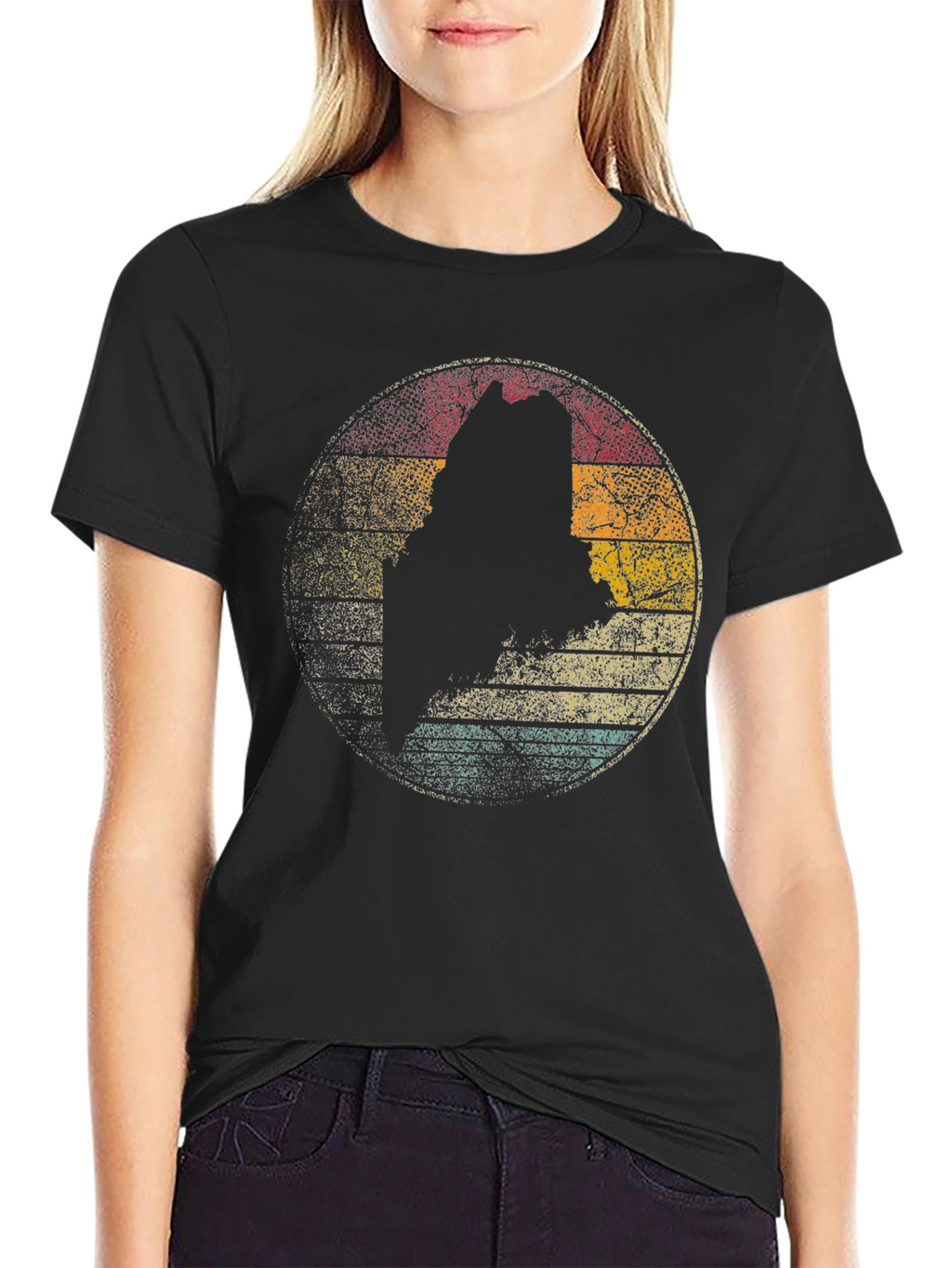 Maine State Silhouette Retro Graphic T-Shirt