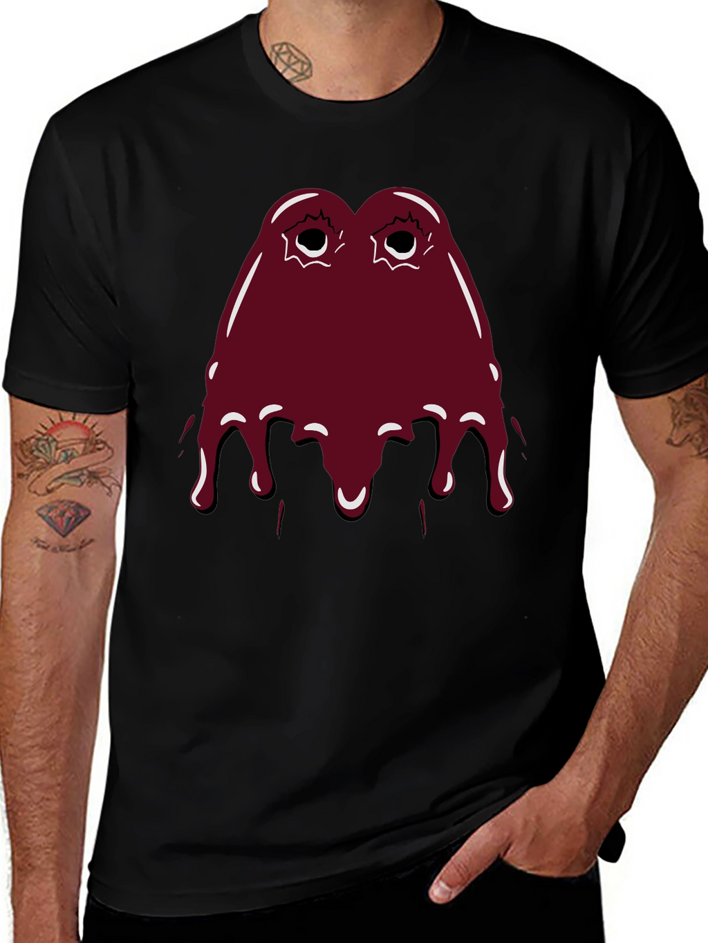 Maroon Slime Graphic Black T-Shirt