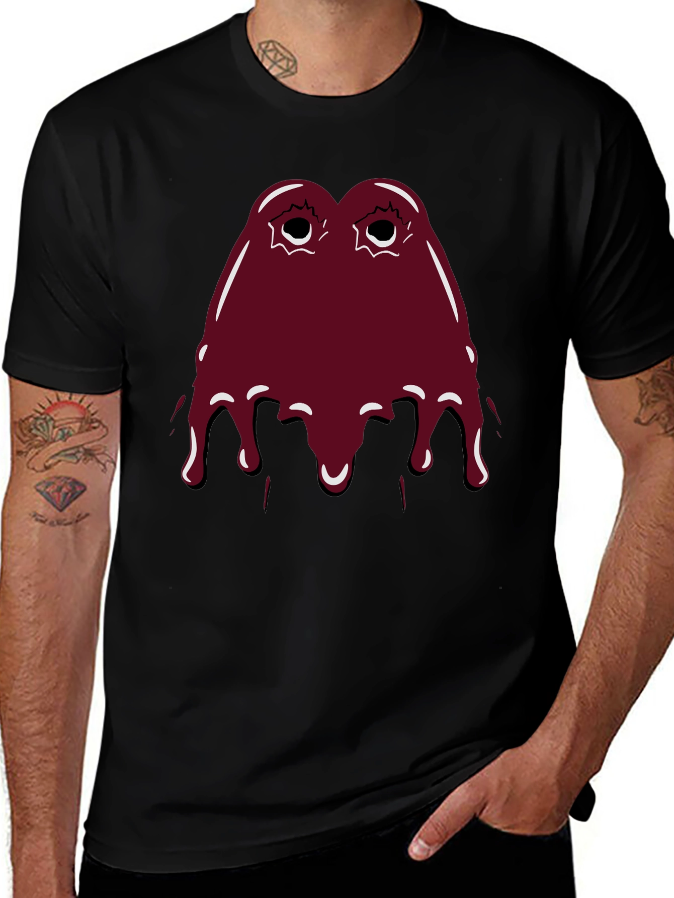 Maroon Slime Graphic Black T-Shirt