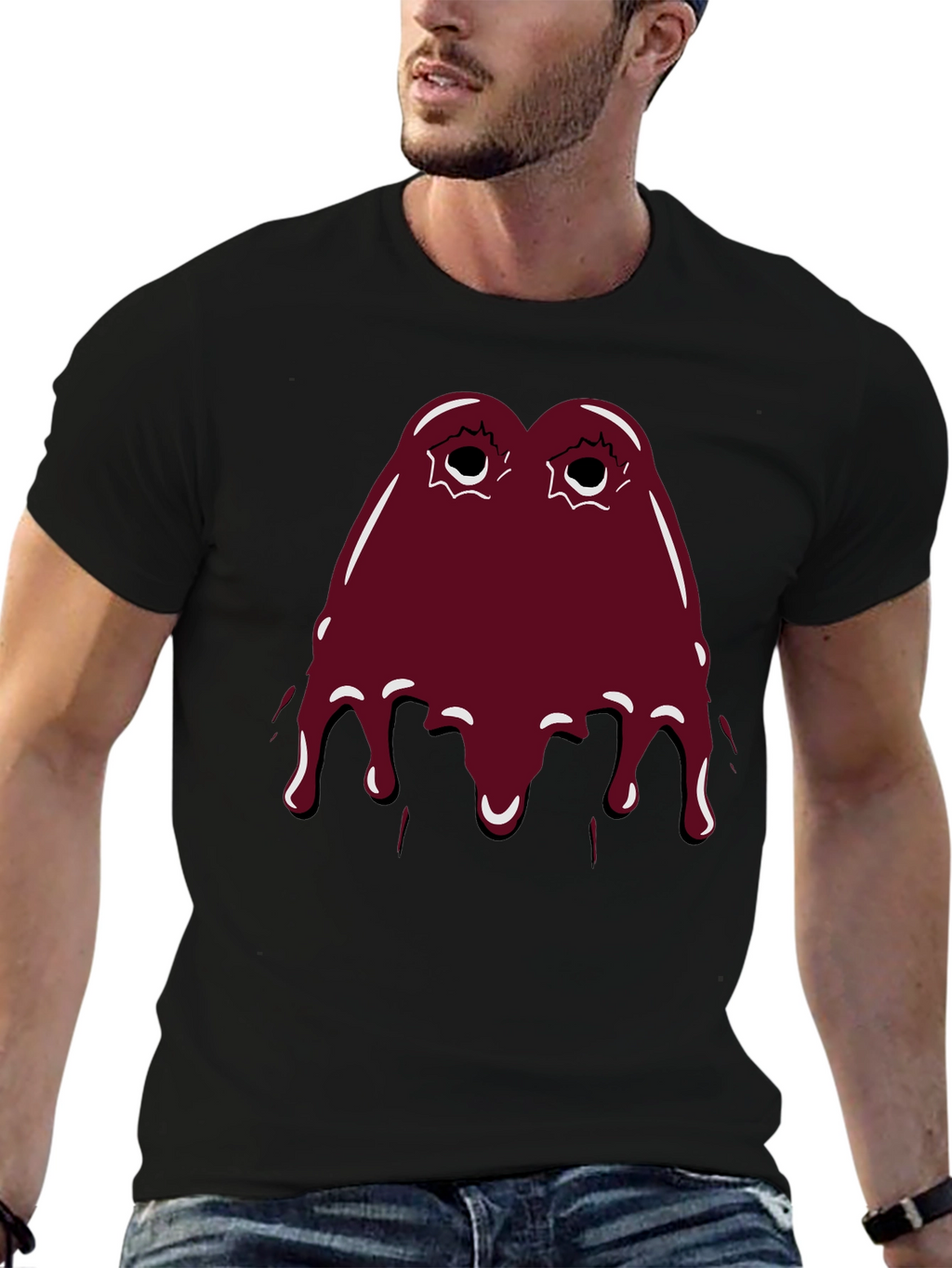 Maroon Slime Graphic Black T-Shirt
