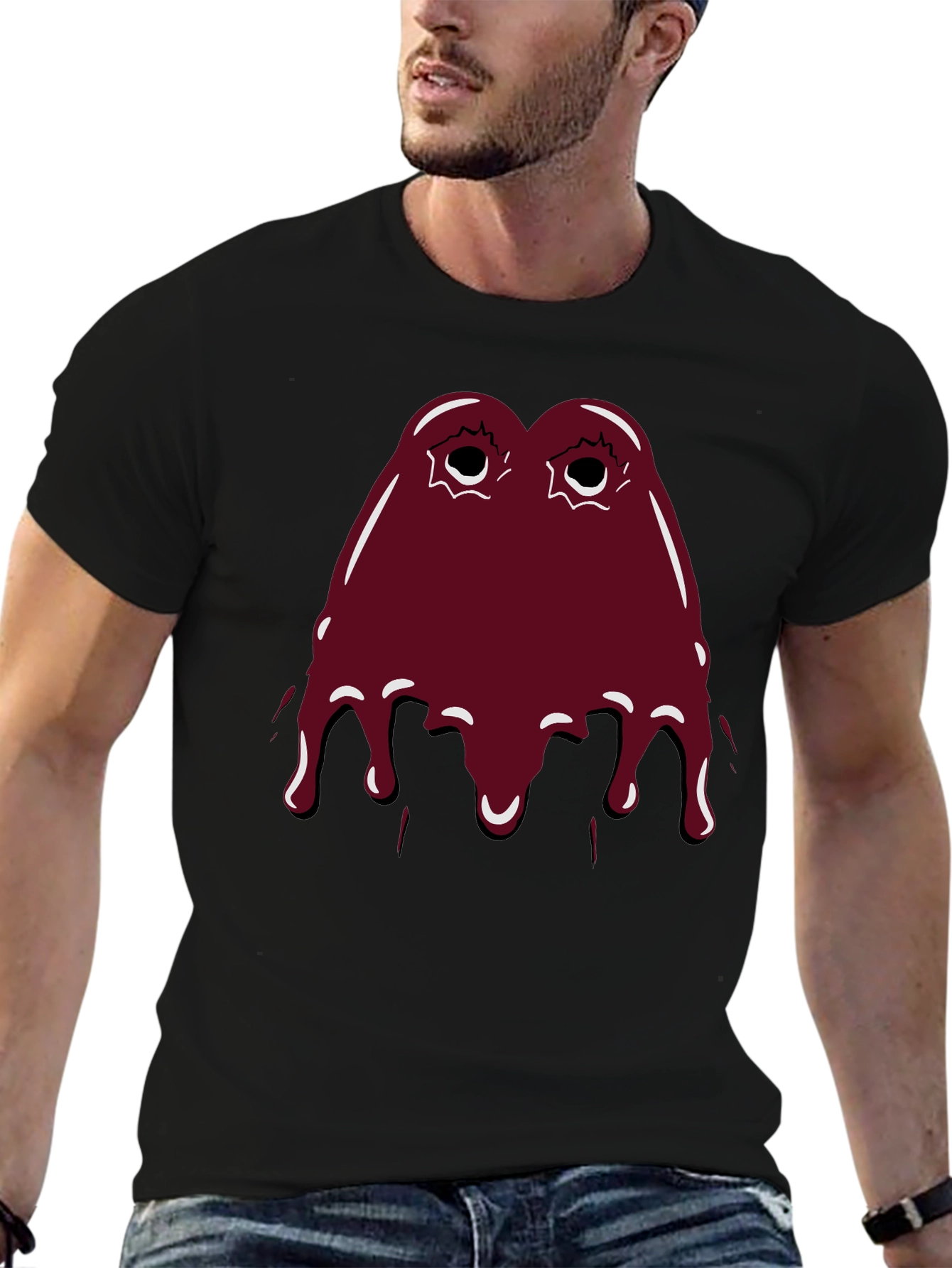 Maroon Slime Graphic Black T-Shirt