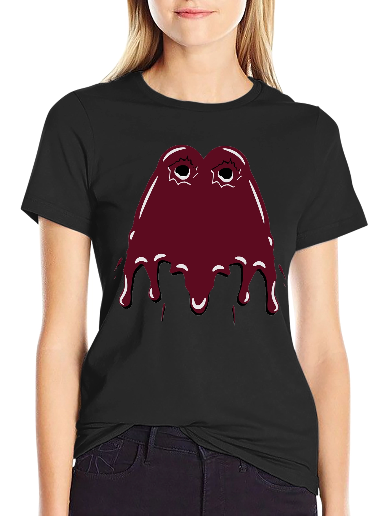 Maroon Slime Graphic Black T-Shirt