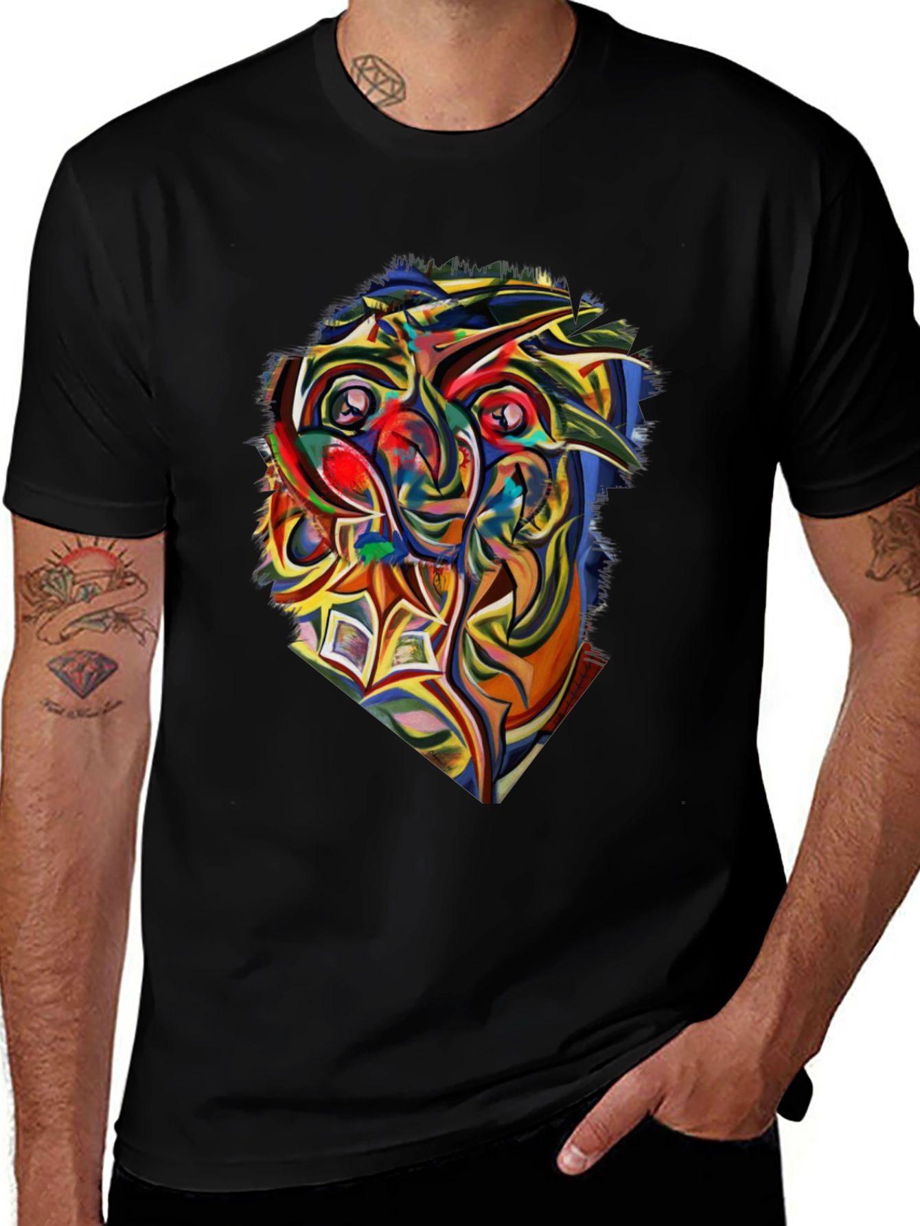 Abstract Owl Graphic Tee - Mens Black T-Shirt