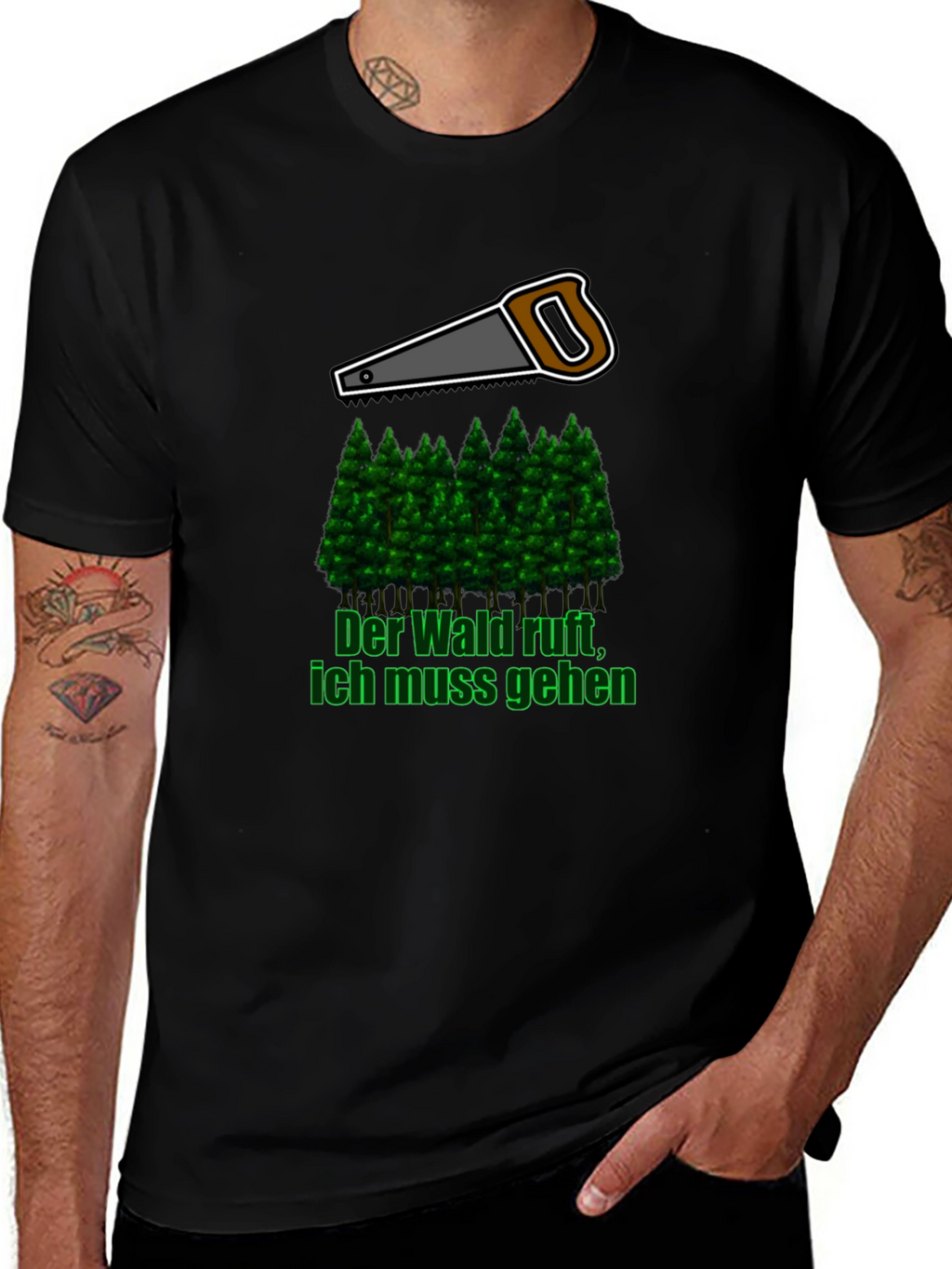 Lumberjack Saw & Forest Graphic Tee - Black