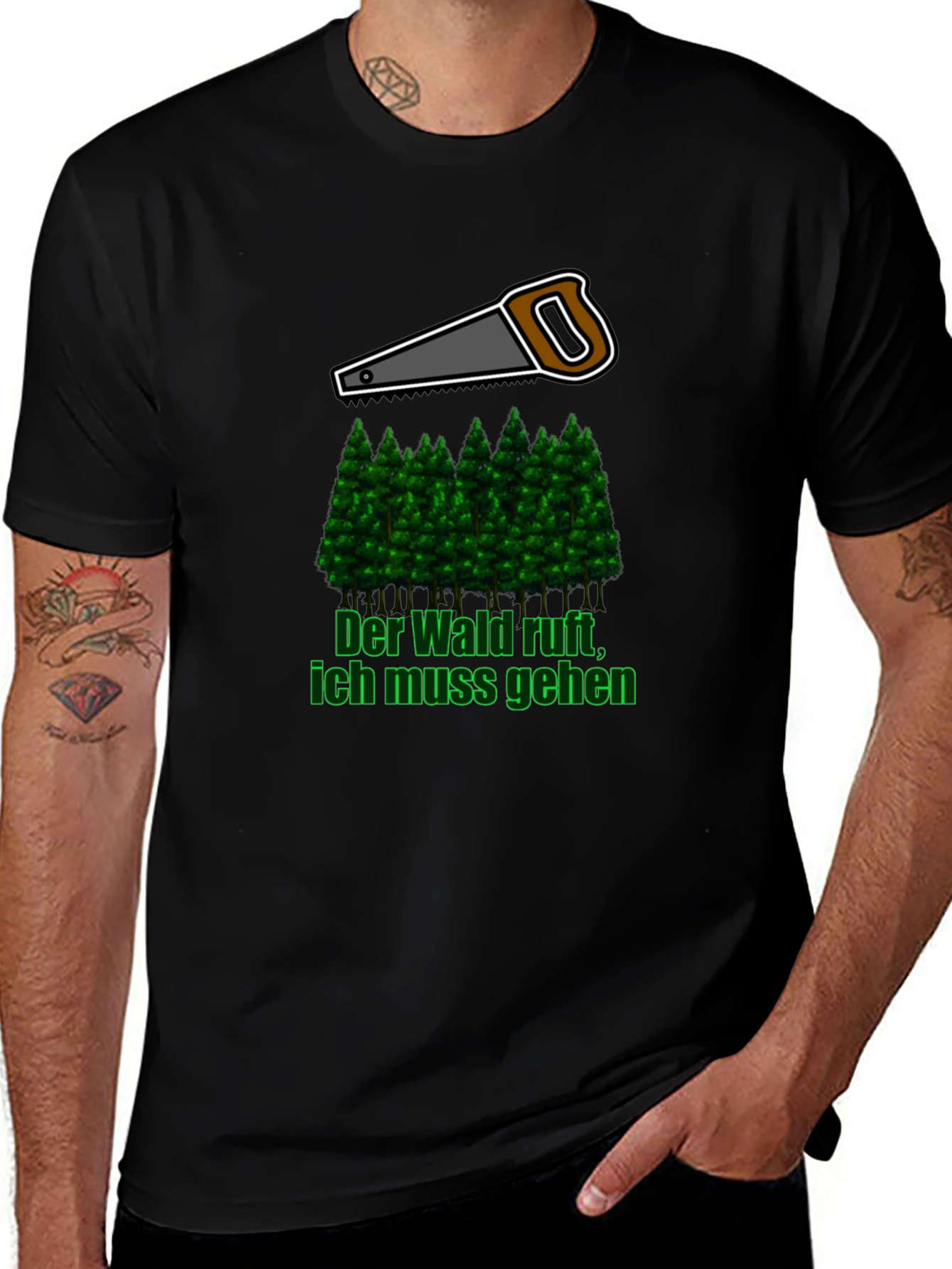 Lumberjack Saw & Forest Graphic Tee - Black