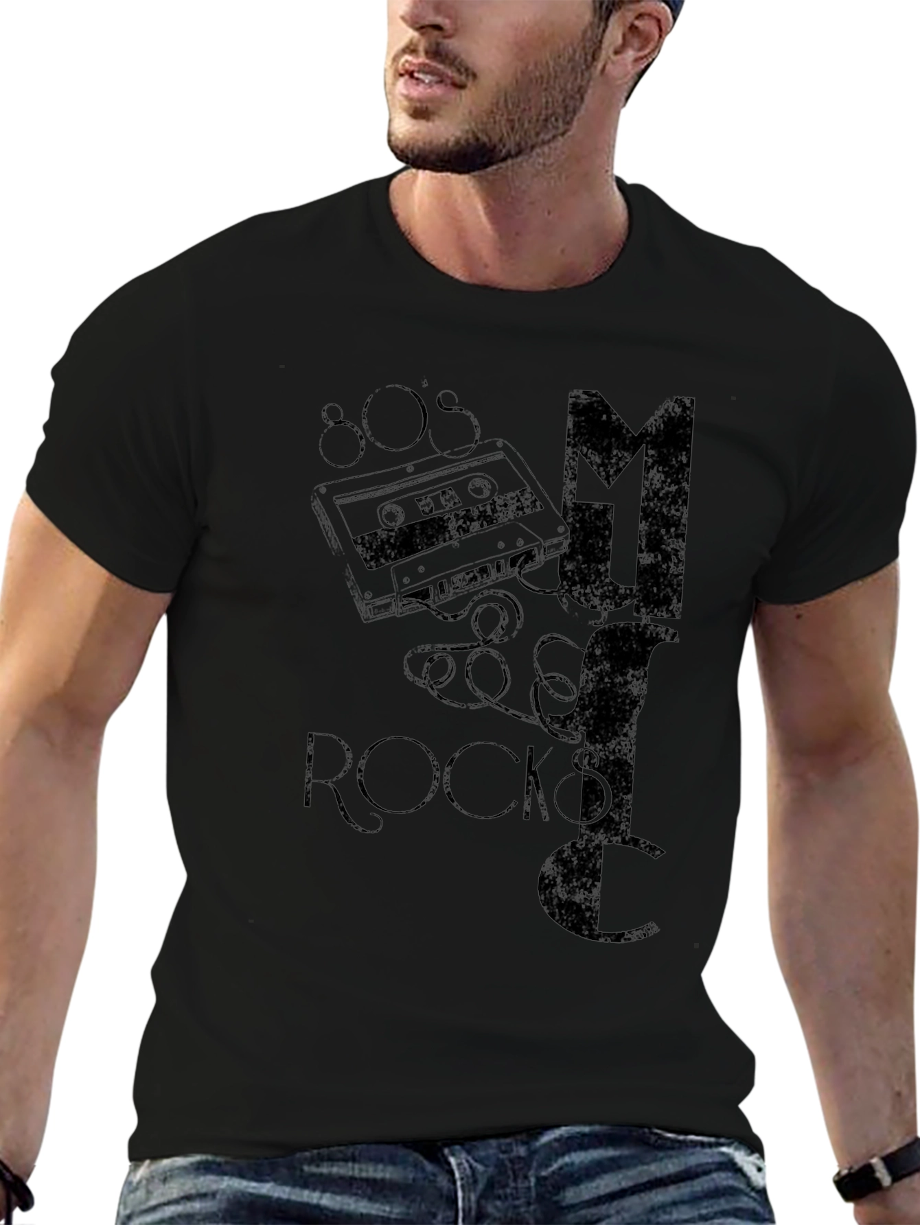 80s Music Rocks Black T-Shirt