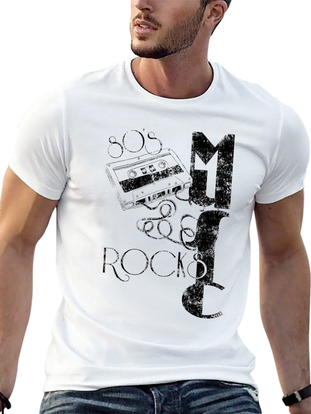 80s Music Rocks Black T-Shirt