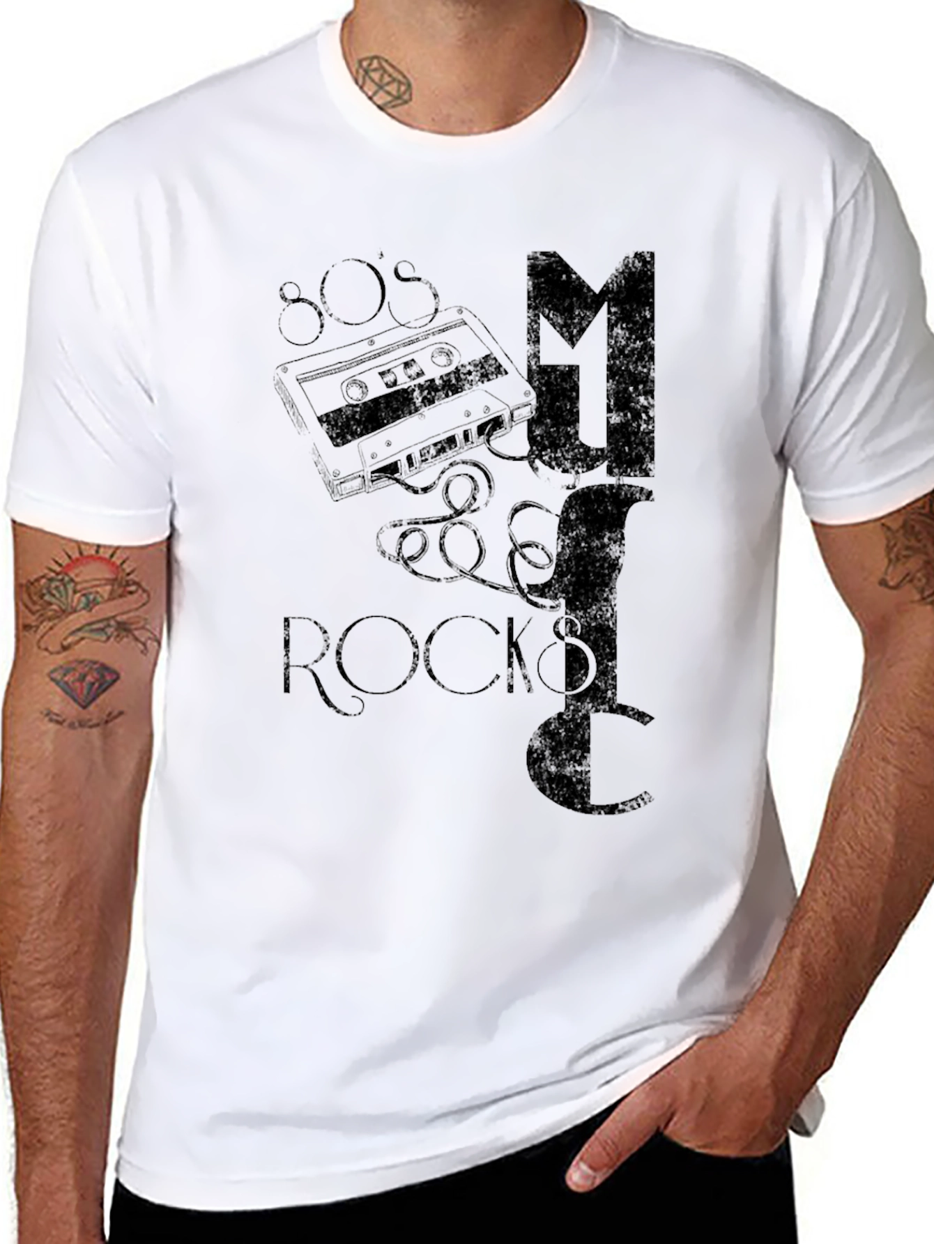 80s Music Rocks Black T-Shirt