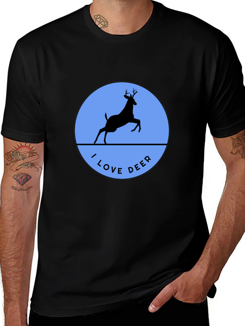 I Love Deer T-Shirt - Black Crew Neck