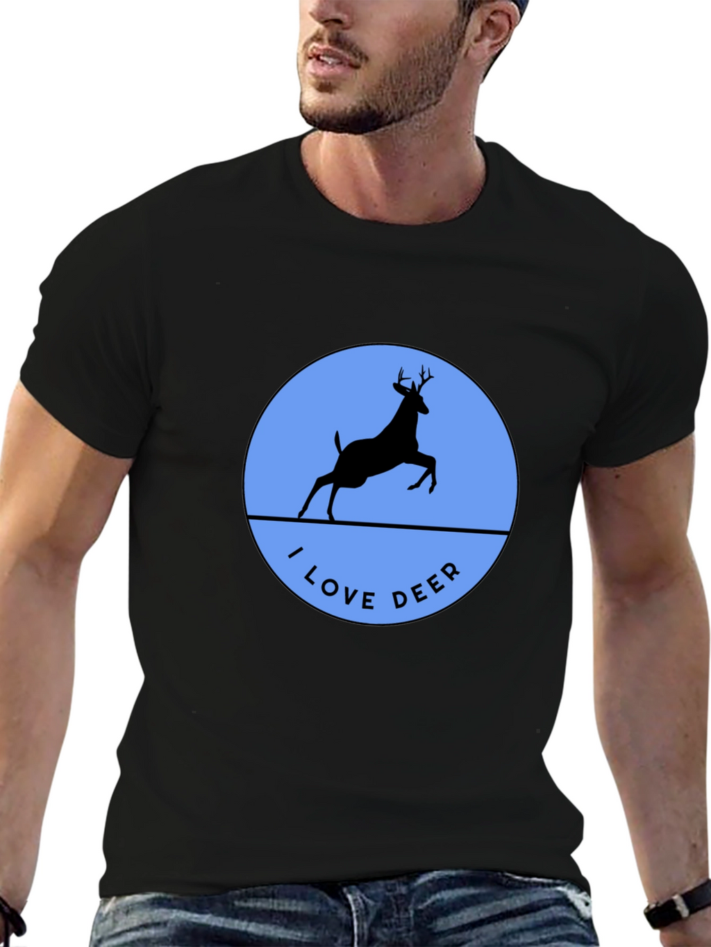 I Love Deer T-Shirt - Black Crew Neck
