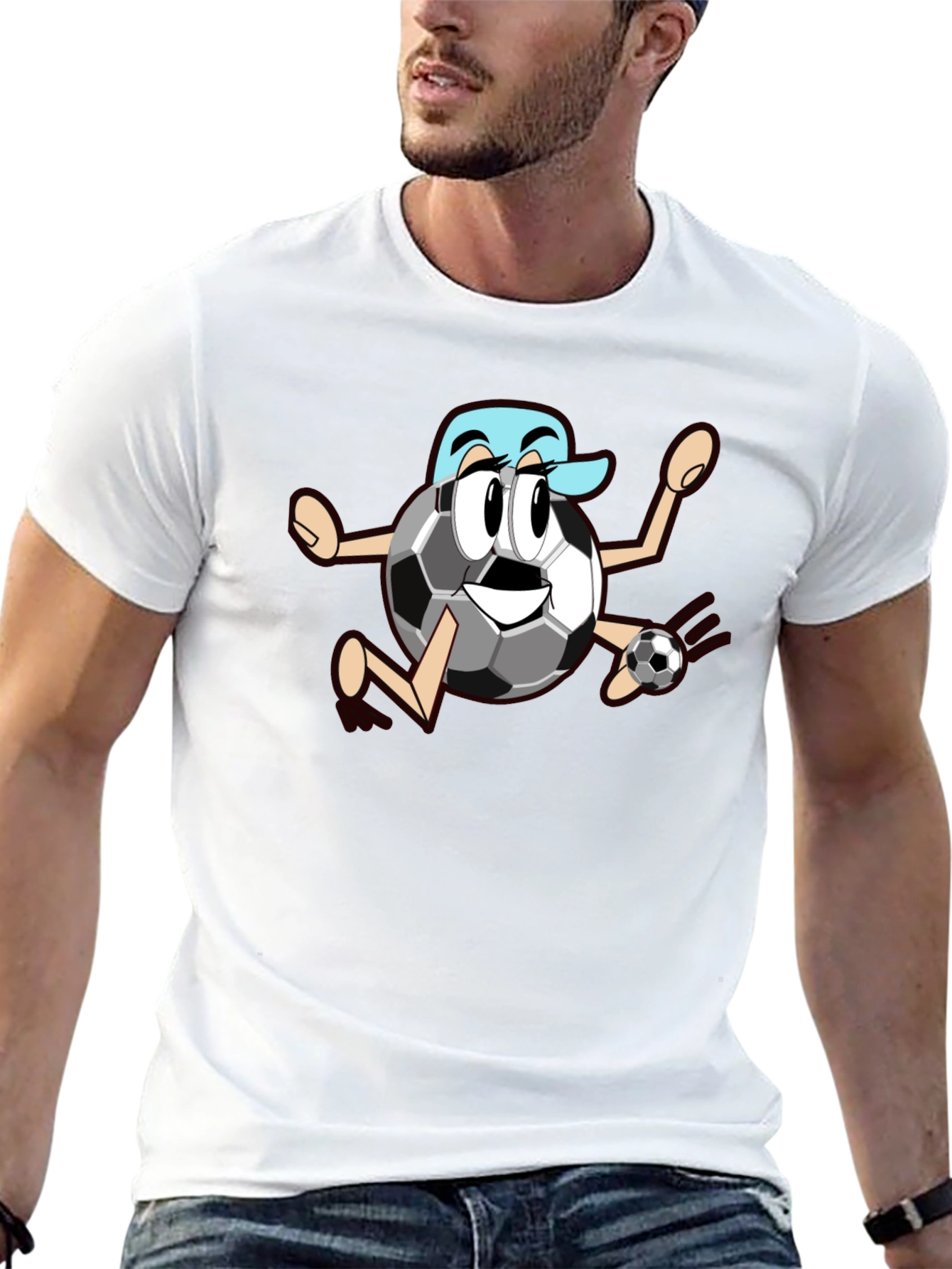 Funny Soccer Ball Cartoon Black T-Shirt