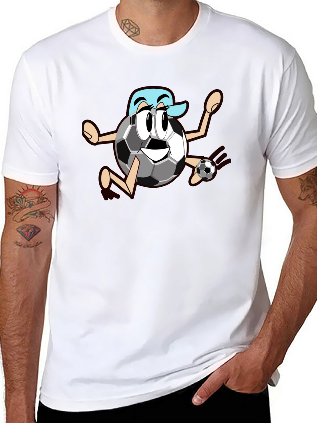 Funny Soccer Ball Cartoon Black T-Shirt