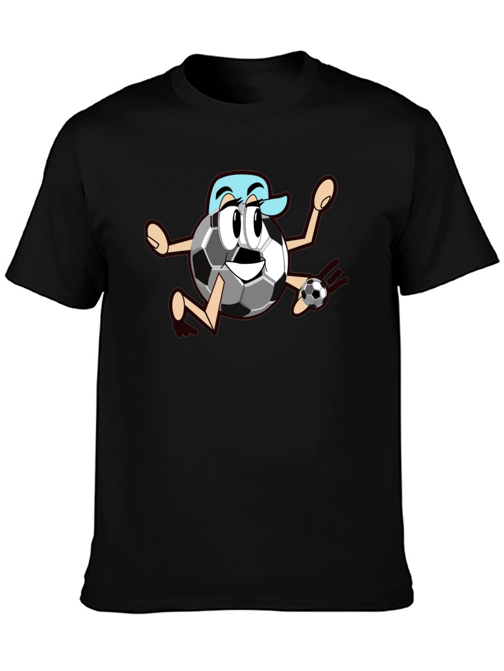 Funny Soccer Ball Cartoon Black T-Shirt