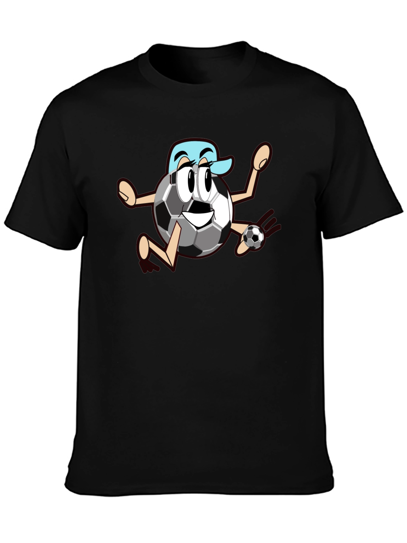 Funny Soccer Ball Cartoon Black T-Shirt