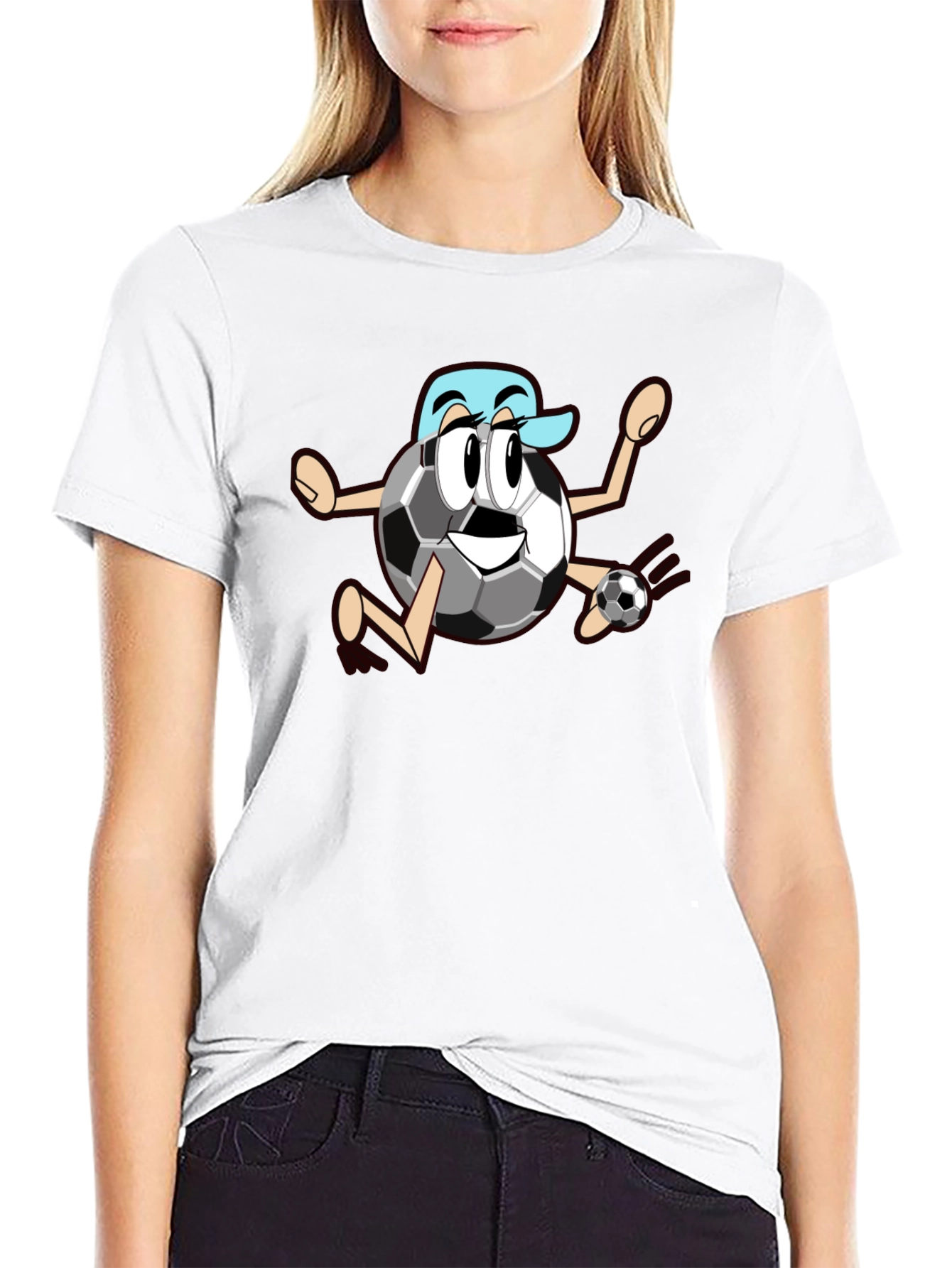 Funny Soccer Ball Cartoon Black T-Shirt