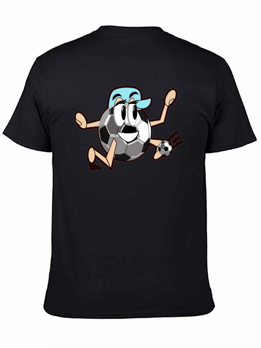 Funny Soccer Ball Cartoon Black T-Shirt