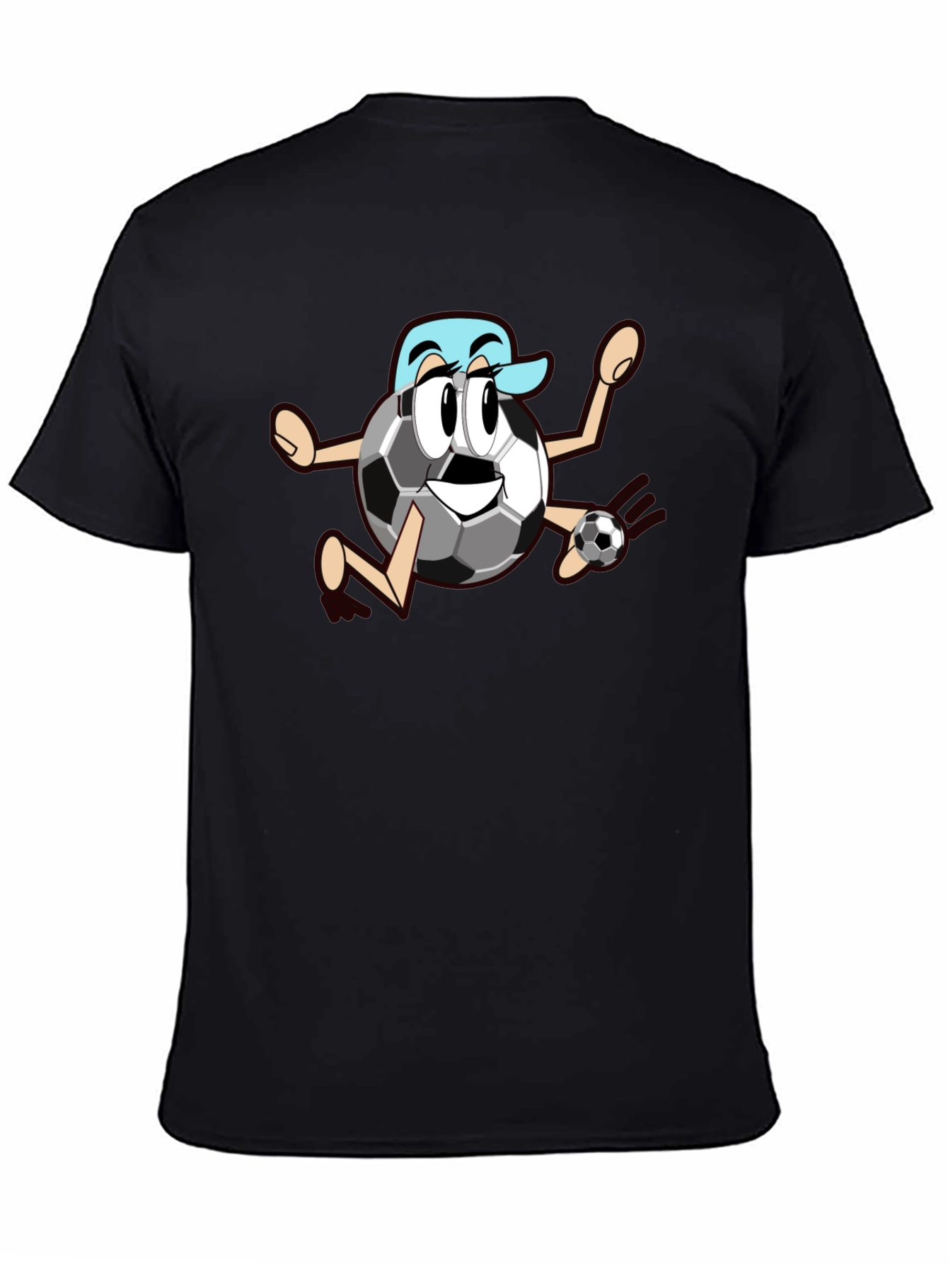 Funny Soccer Ball Cartoon Black T-Shirt