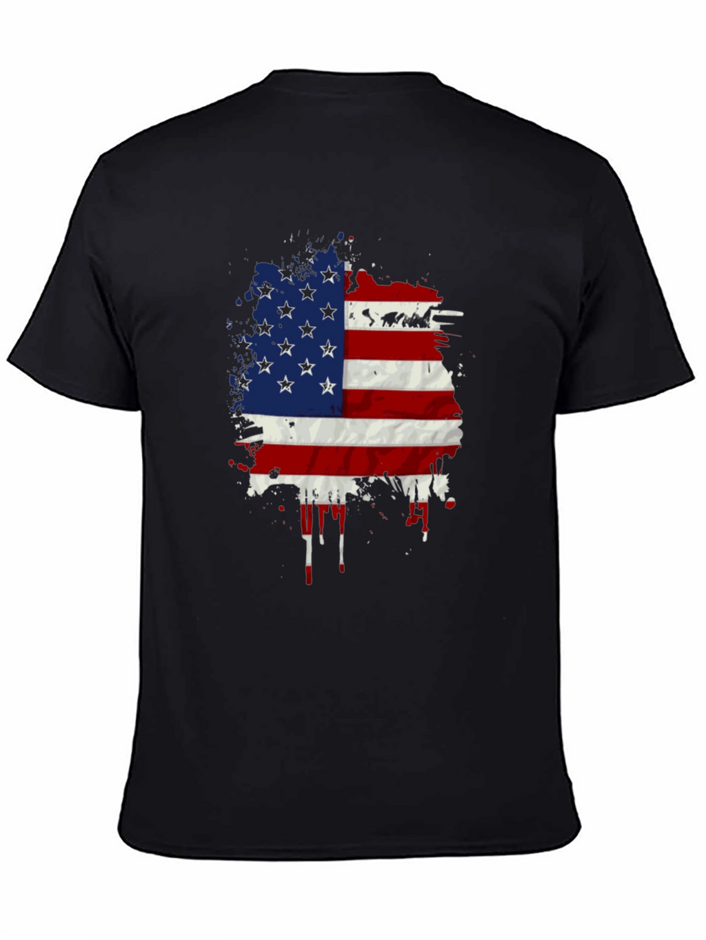 American Flag Splatter Print Black T-Shirt