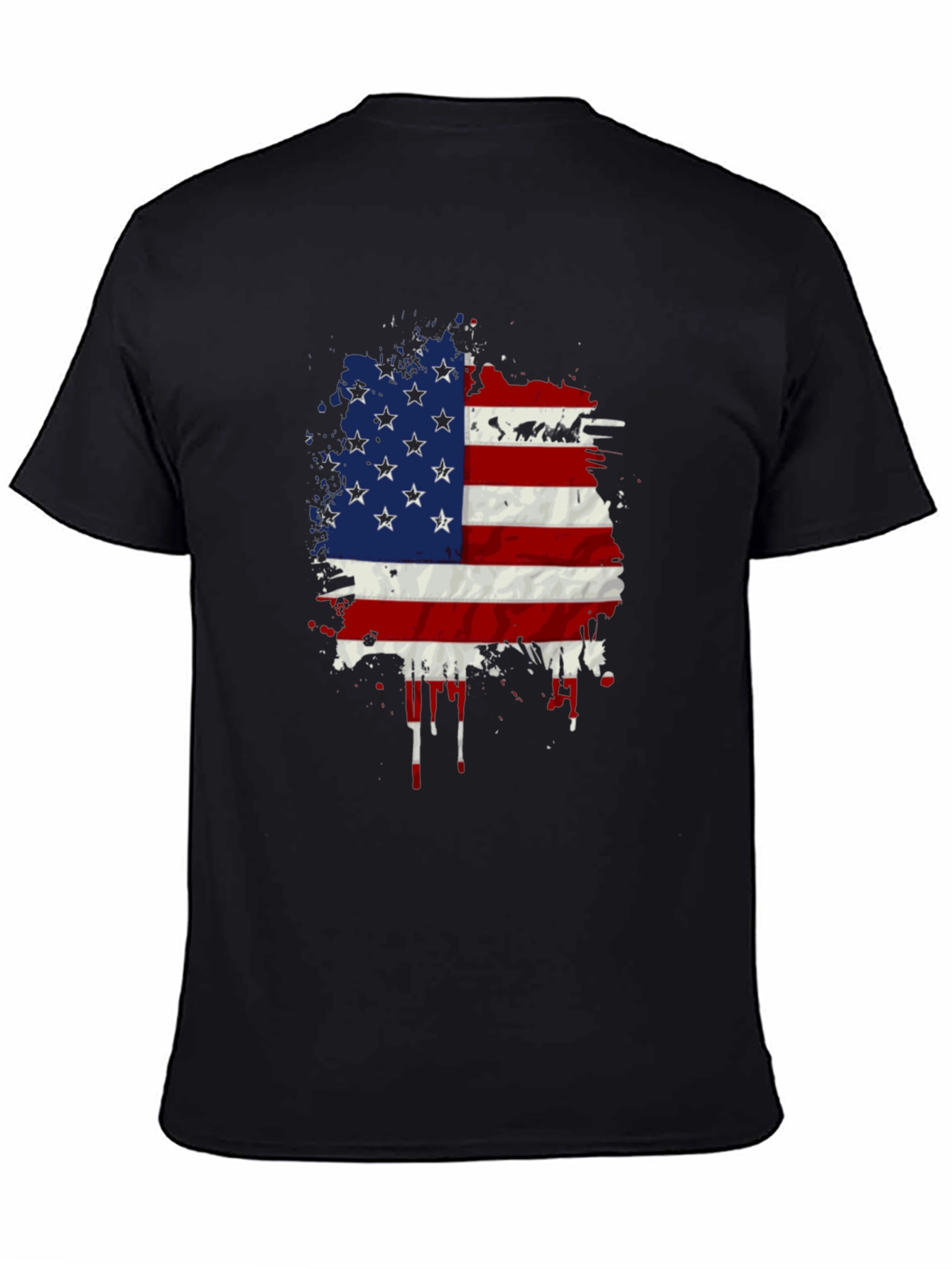 American Flag Splatter Print Black T-Shirt