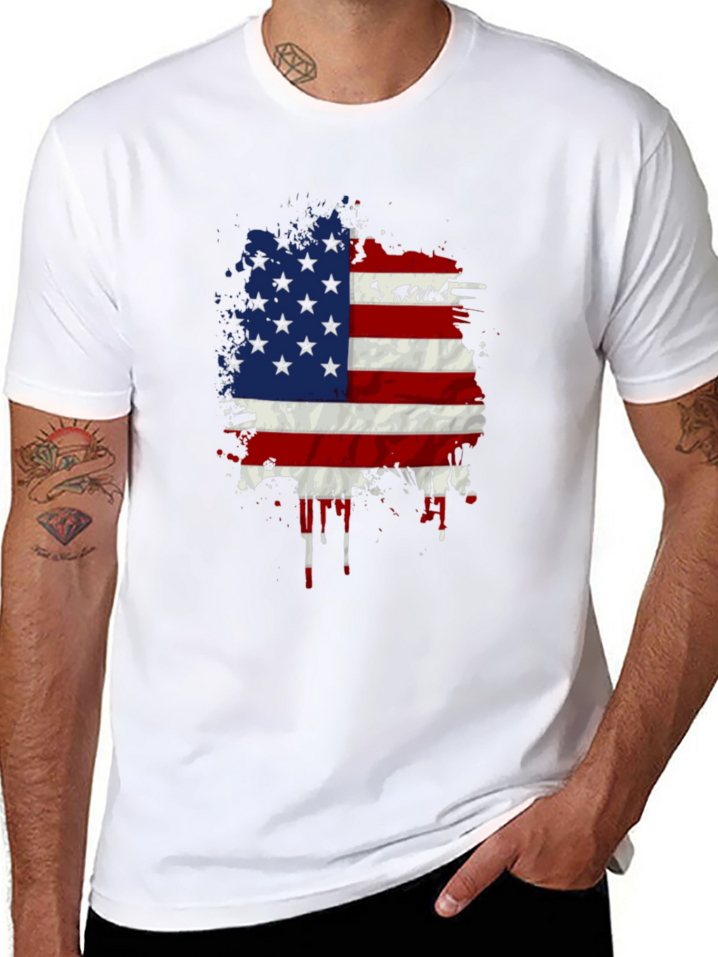 American Flag Splatter Print Black T-Shirt