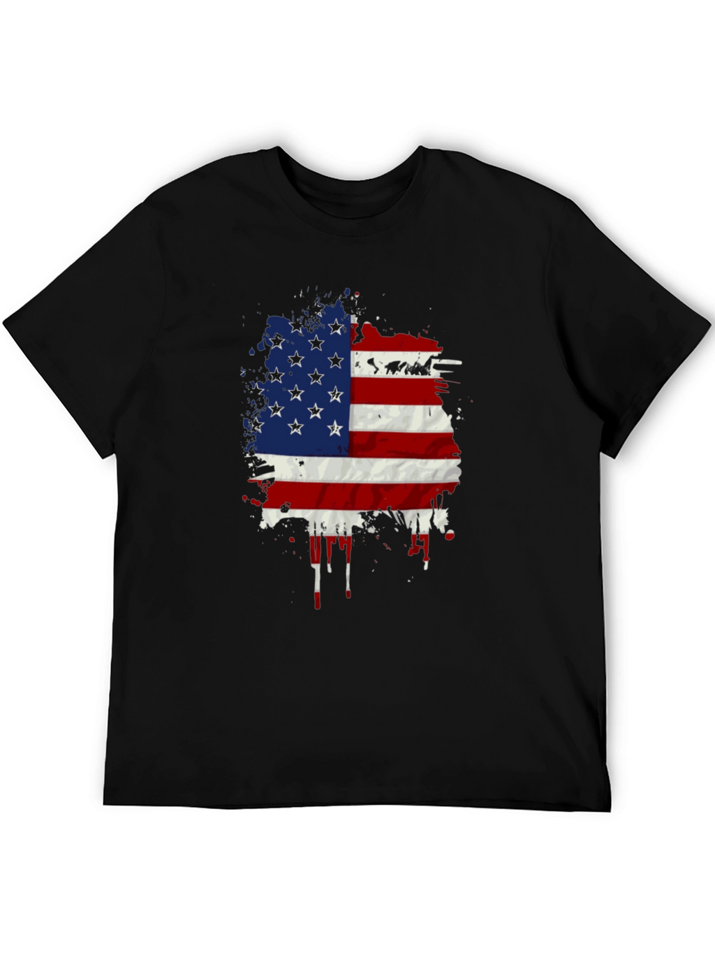 American Flag Splatter Print Black T-Shirt