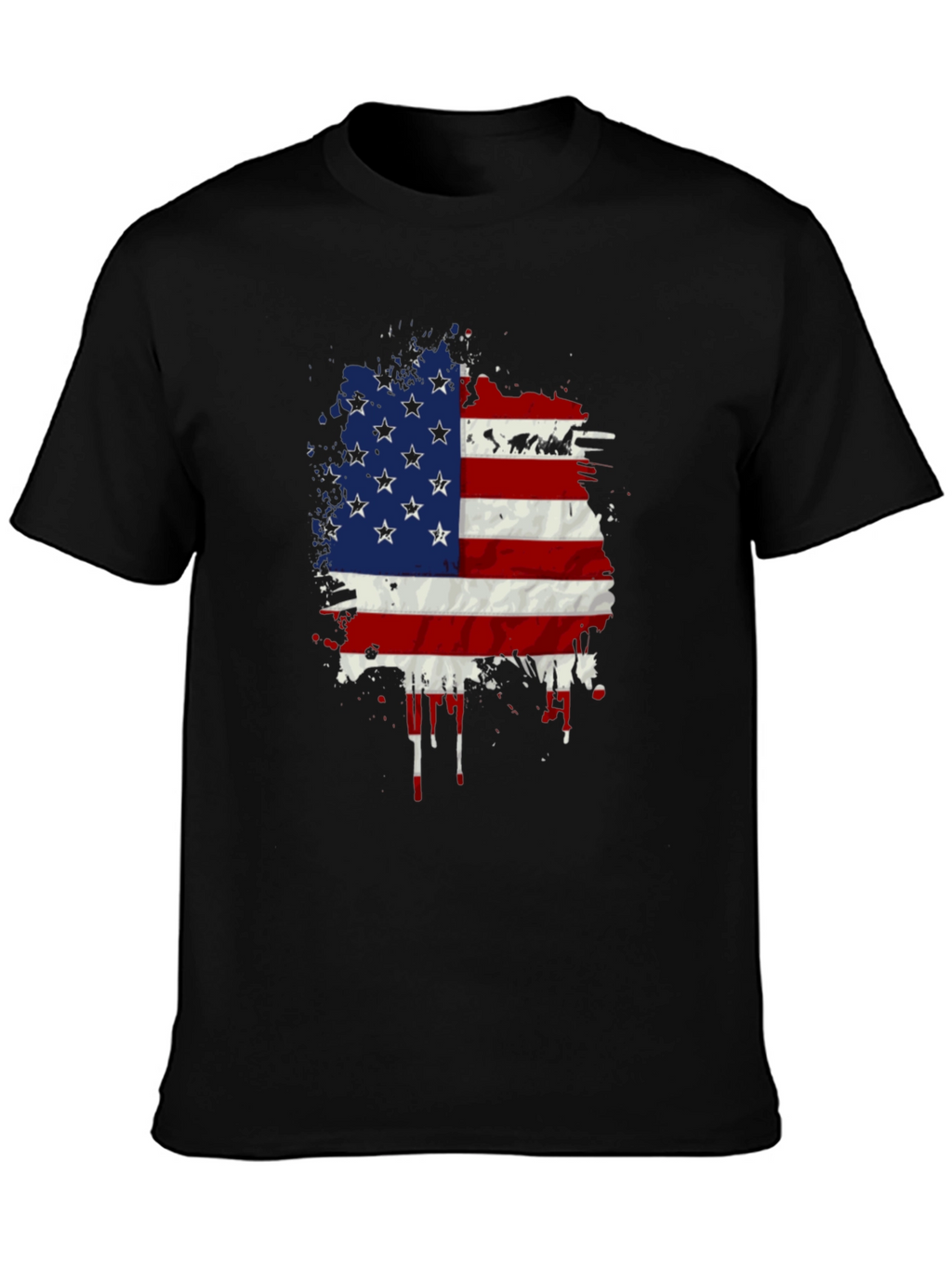 American Flag Splatter Print Black T-Shirt