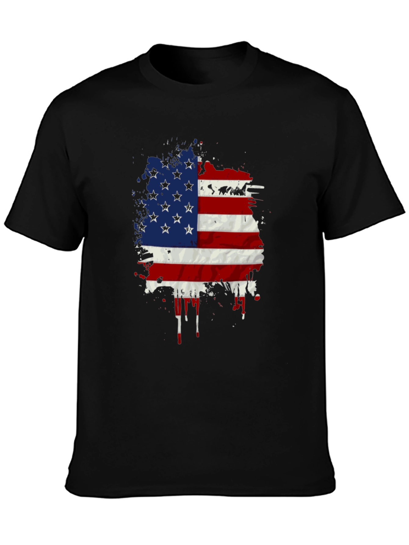American Flag Splatter Print Black T-Shirt