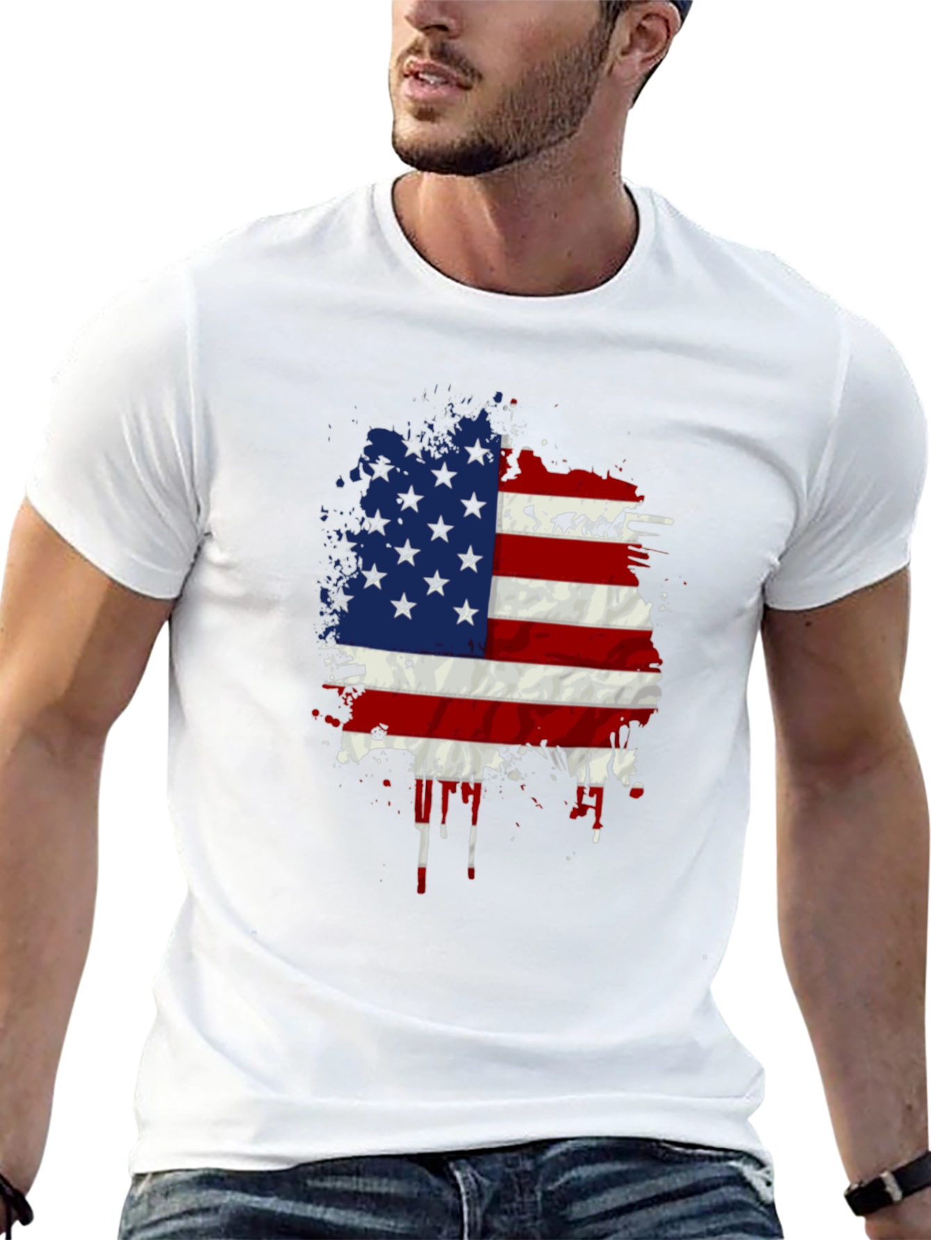 American Flag Splatter Print Black T-Shirt