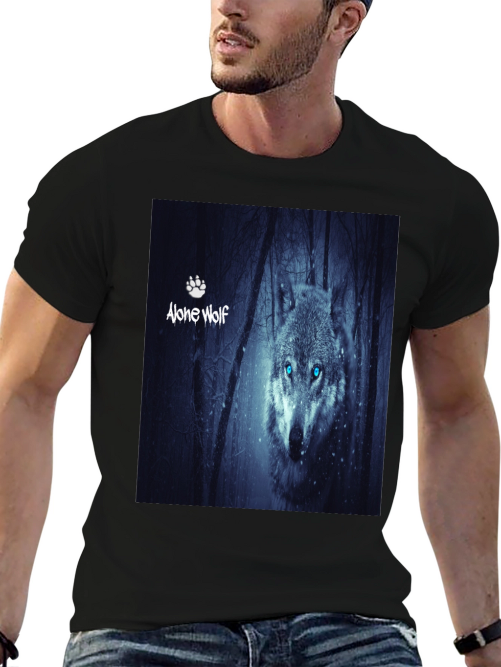 Alone Wolf Graphic T-Shirt Mens Black Tee