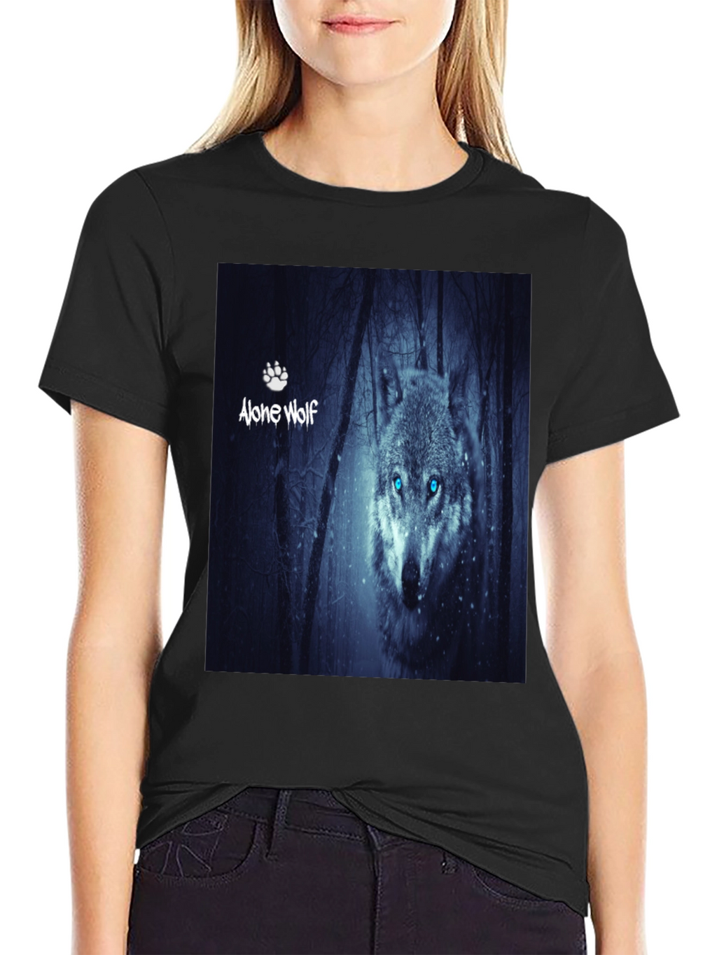 Alone Wolf Graphic T-Shirt Mens Black Tee